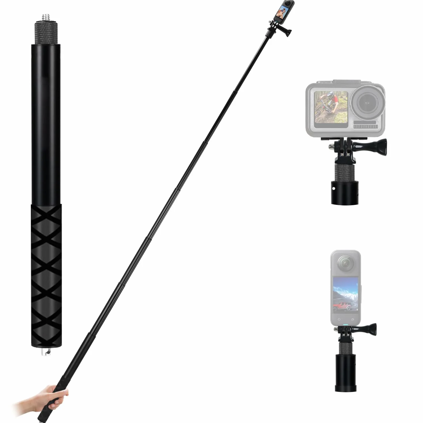 150 cm niewidoczny kij do selfie z włókna węglowego, rozciągliwy drążek przedłużający do insta360,do GoPro, kamery akcji, kij do selfie do sportów na świeżym powietrzu z mocowaniem klamrowym