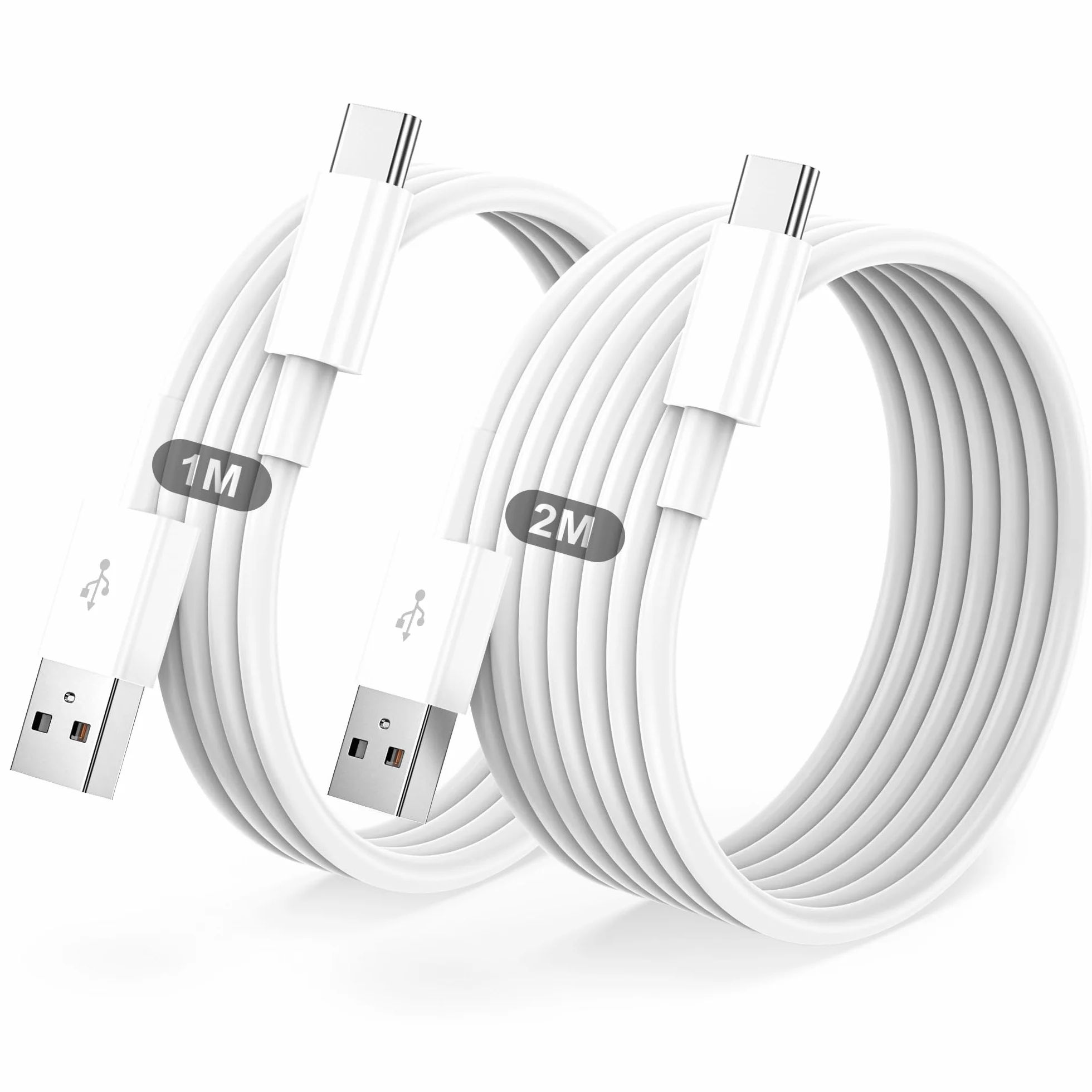 Câble USB C Charge Rapide 3A Lot de 2 1m+2m pour iPhone 17 16 15 Samsung Galaxy S22 S21 S20 S10 Google Pixel Xiaomi