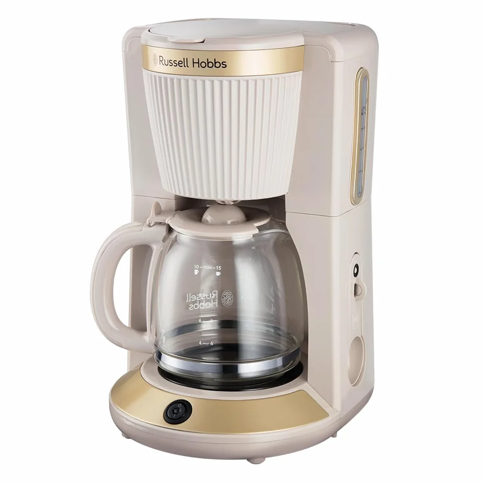 Russell Hobbs Cafetière filtre [1,25 L : 10-15 tasses, 1 100 W] Brontë Beige (technologie WhirlTech, anti-goutte, plaque chauffante, verseuse en verre, fonction pause et versement) 26781-56