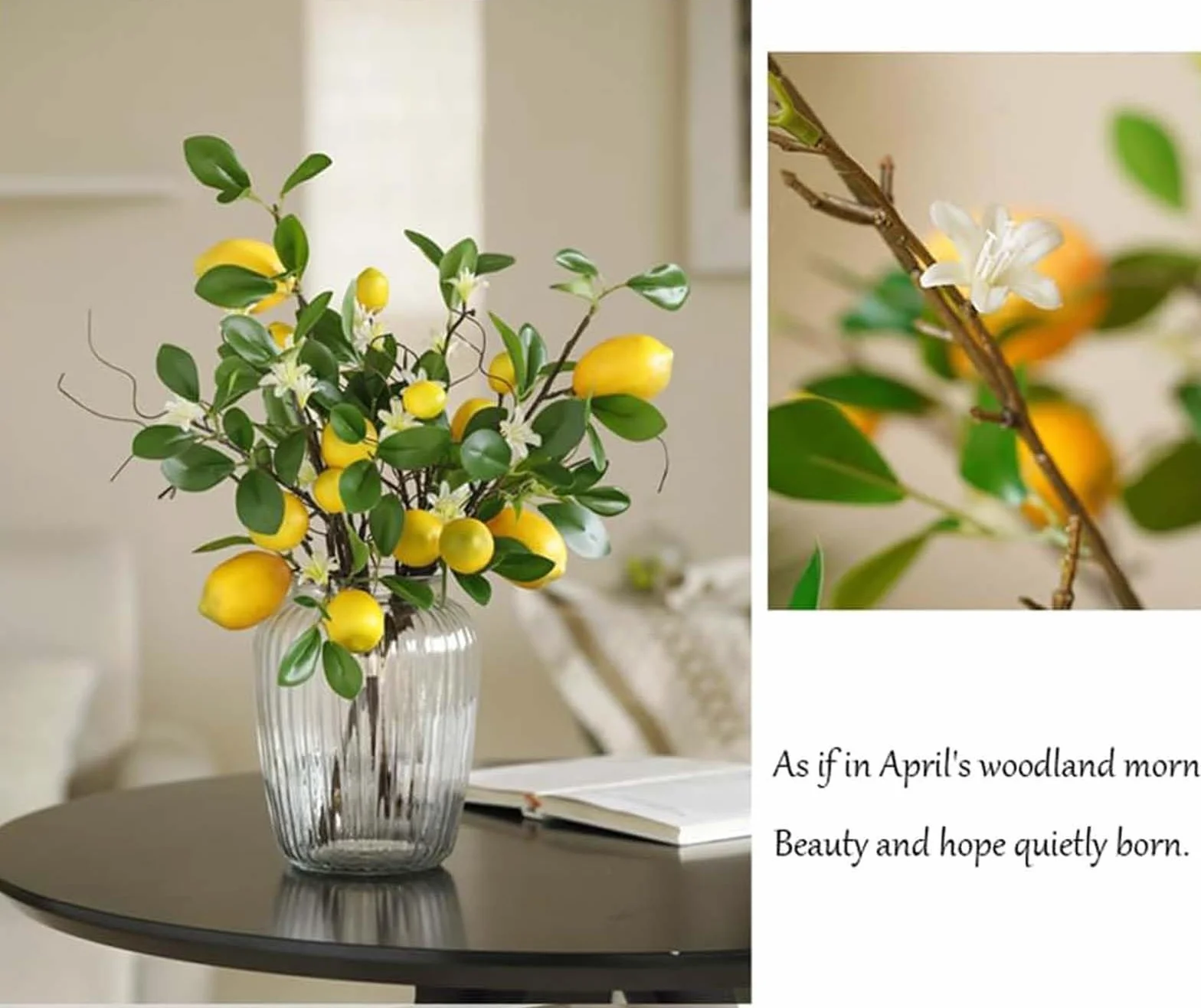Laelfe Branches de Citrons Artificielles, Bouquet de 16 Têtes de Citrons Jaunes Faux, 48cm