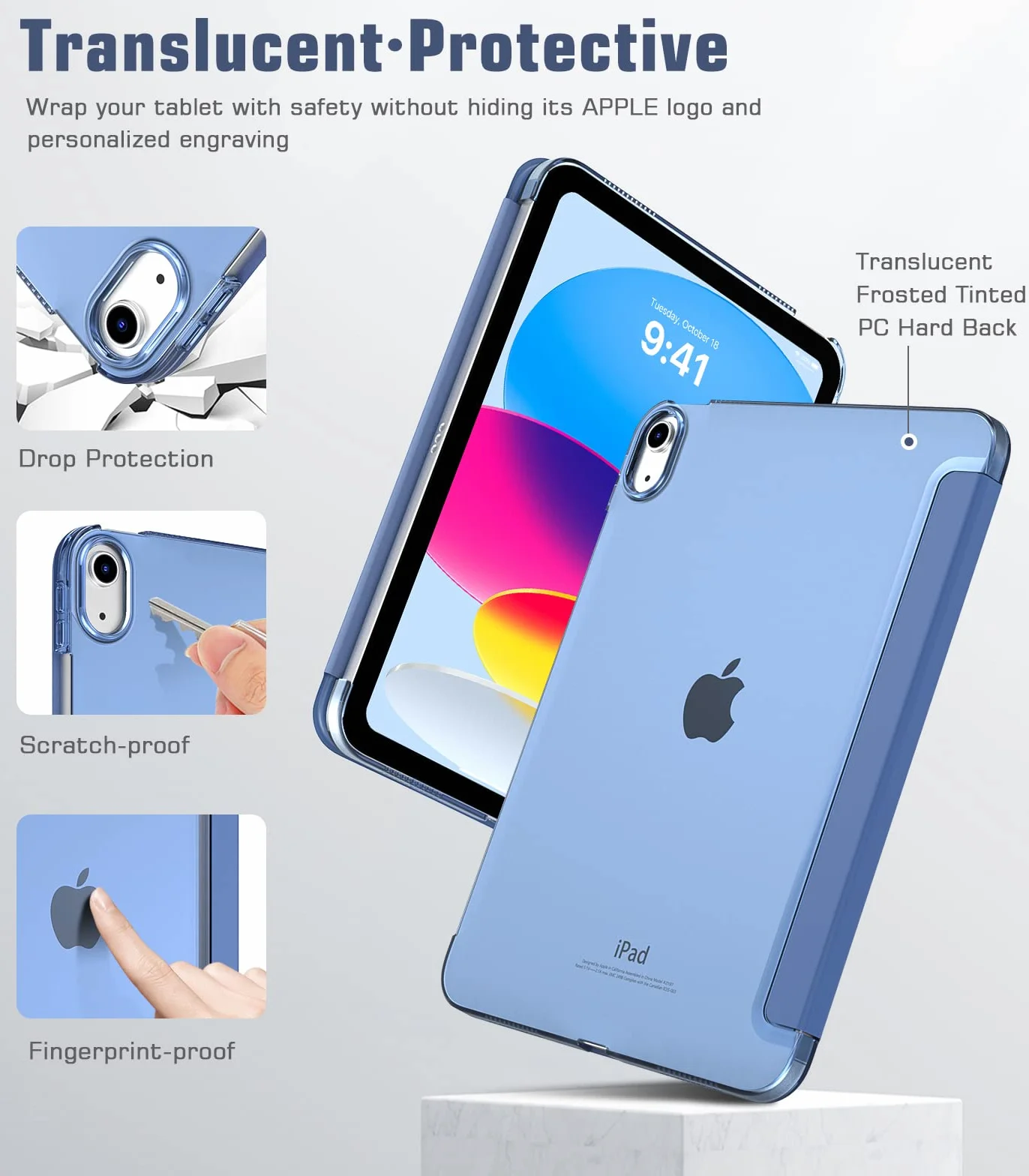 TiMOVO Coque iPad 11ème Génération 11 Pouces 2025, iPad 10ème Génération 10,9 Pouces 2022, Housse Arrière Translucide PC Bleu Abysse