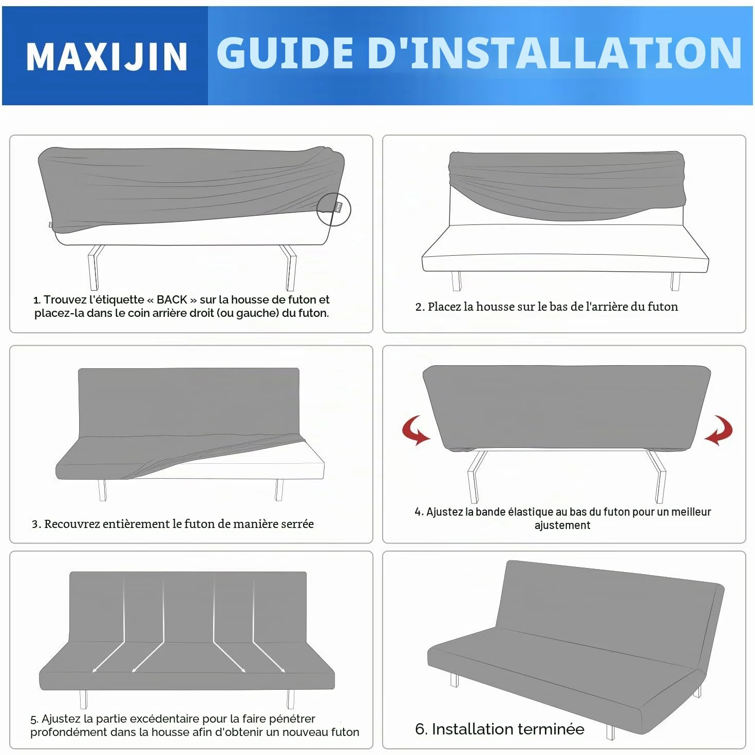 Housse de protection de futon en jacquard extensible sans accoudoirs, lavable en machine, gris clair
