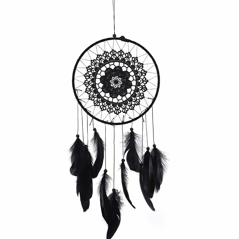 Joyzan Attrape Rêves Fait à la Main Arbre de Vie Plumes Murale Cadeau Coton Naturel Noir Art Décor Mural
