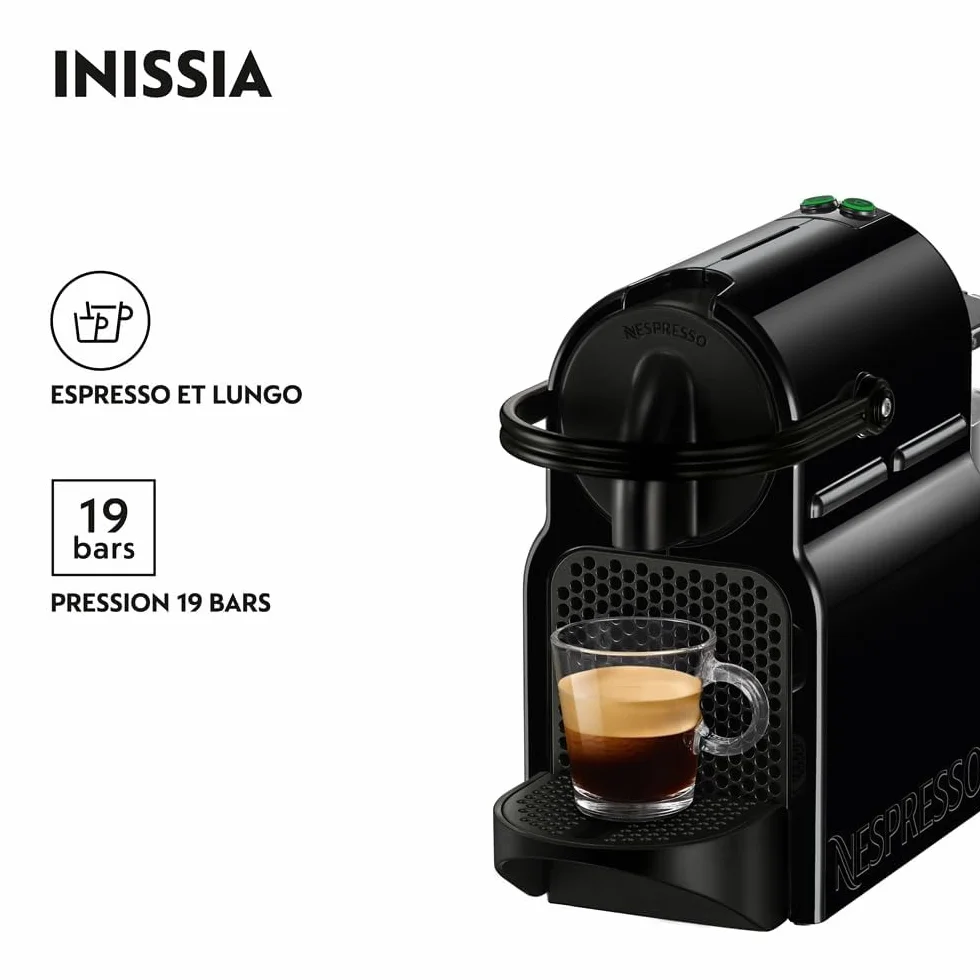 Nespresso De'Longhi Inissia Machine à Café Noir 19 Bars Design Compact Arrêt Automatique EN80.B