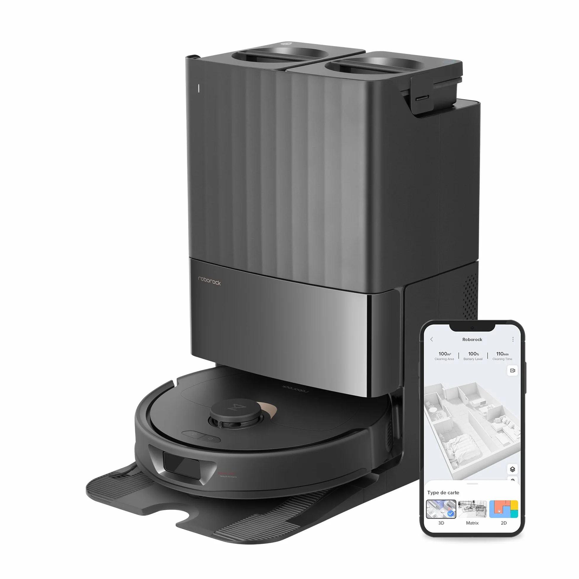 Roborock Qrevo Robot Aspirateur Laveur 5500 Pa Noir (Reconditionné)
