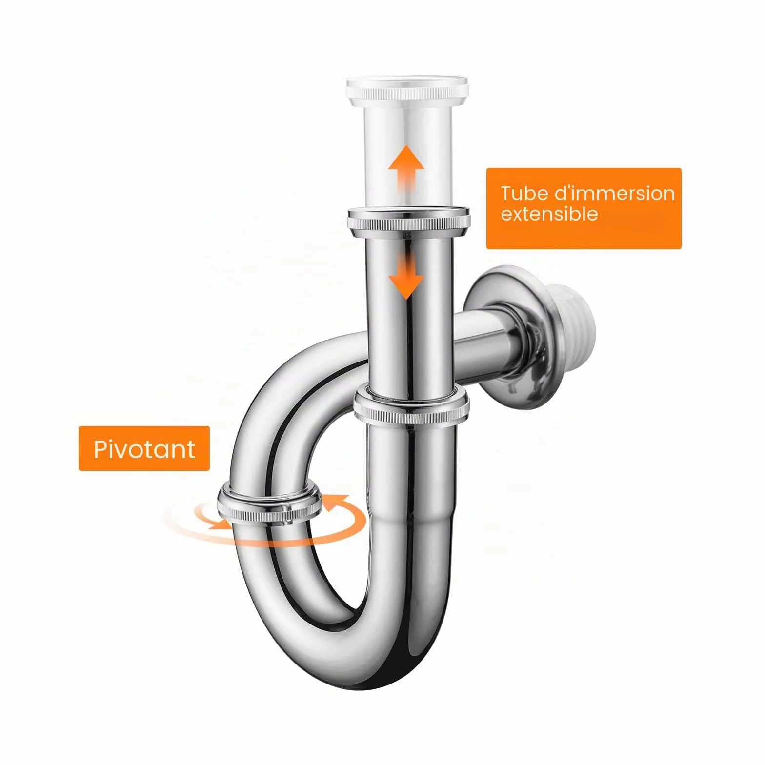 Ibergrif Siphon Lavabo Réglable Inox Chromé Anti-Odeur 1"1/4 x 32 mm Acier Inox 304