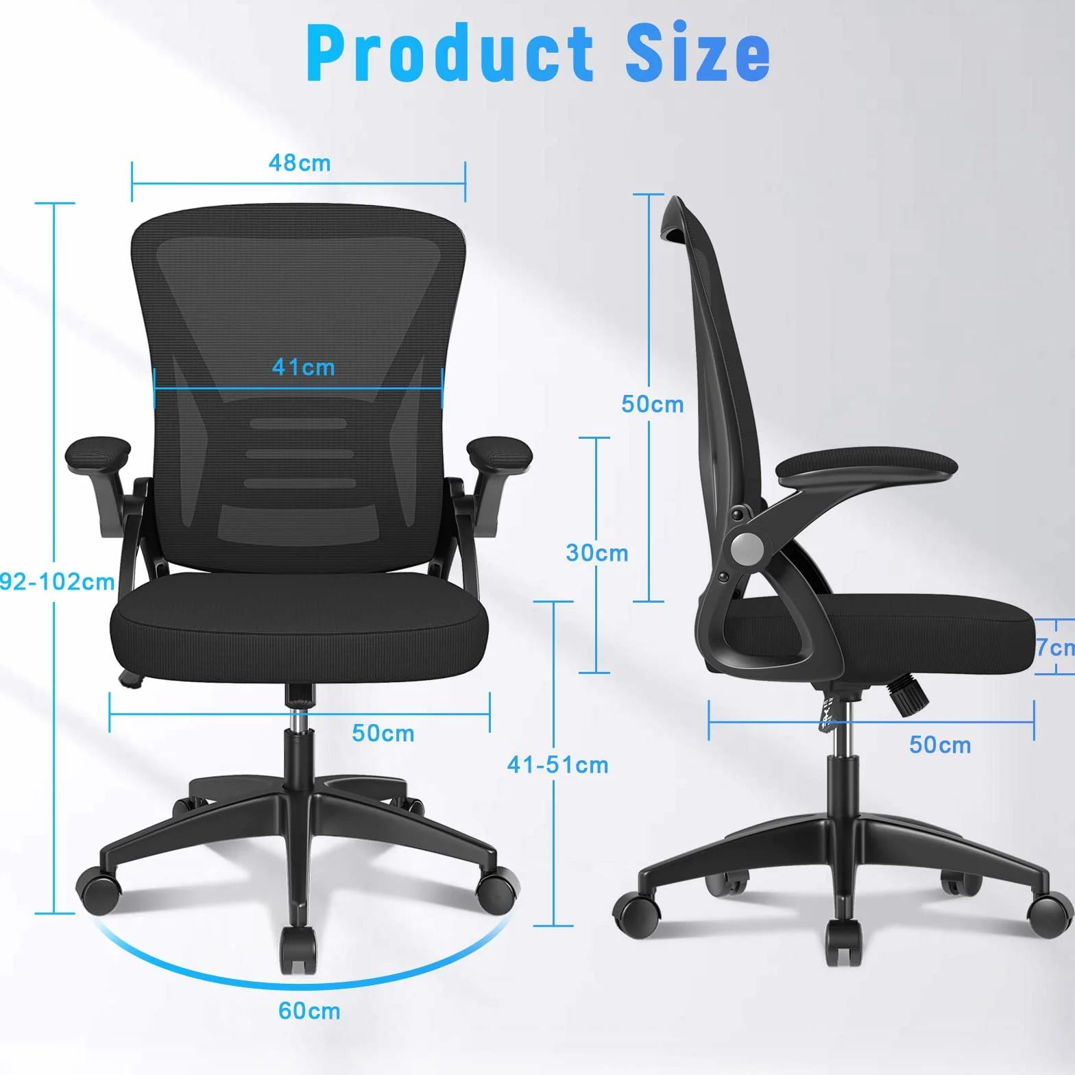 Fauteuil de Bureau en Maille Respirante avec Accoudoir Relevable et Soutien Lombaire, Noir