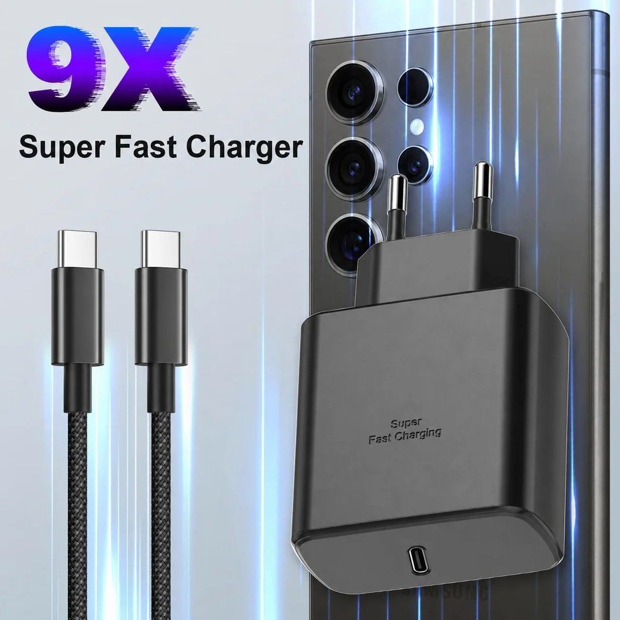 Szybka ładowarka USB C 45 W Bimker do Samsung Galaxy S25 Ultra/S24/S23/S23+/S23/S22/S21/S20/Note20/A73/A53/Note 20, Flip5, Fold4, ładowarka Samsung do szybkiego ładowania z 2M nylonowym kablem USB C