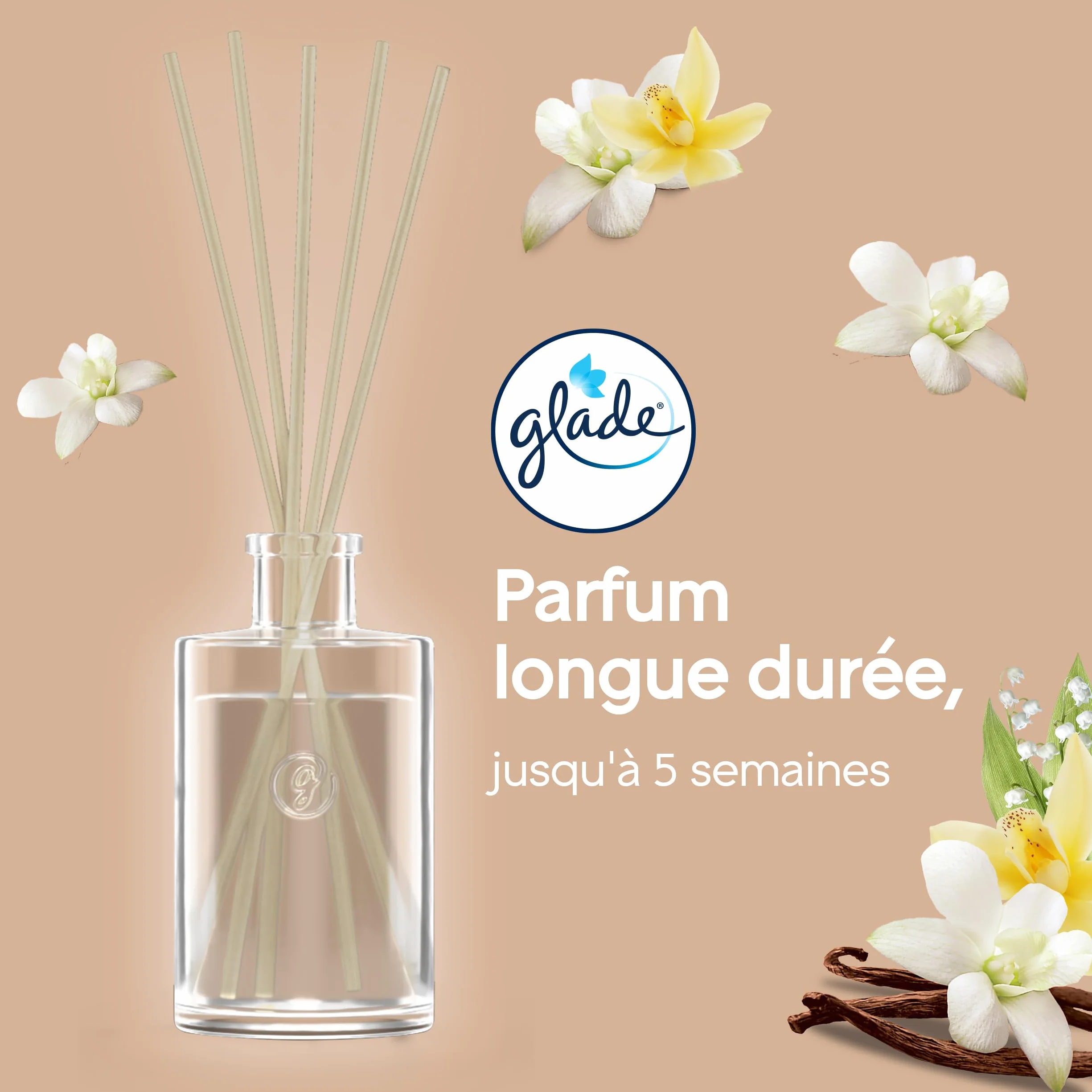 Glade Bâtonnets Diffuseur de Parfum aux Huiles Essentielles Romantic Vanilla Blossom 3x50ml
