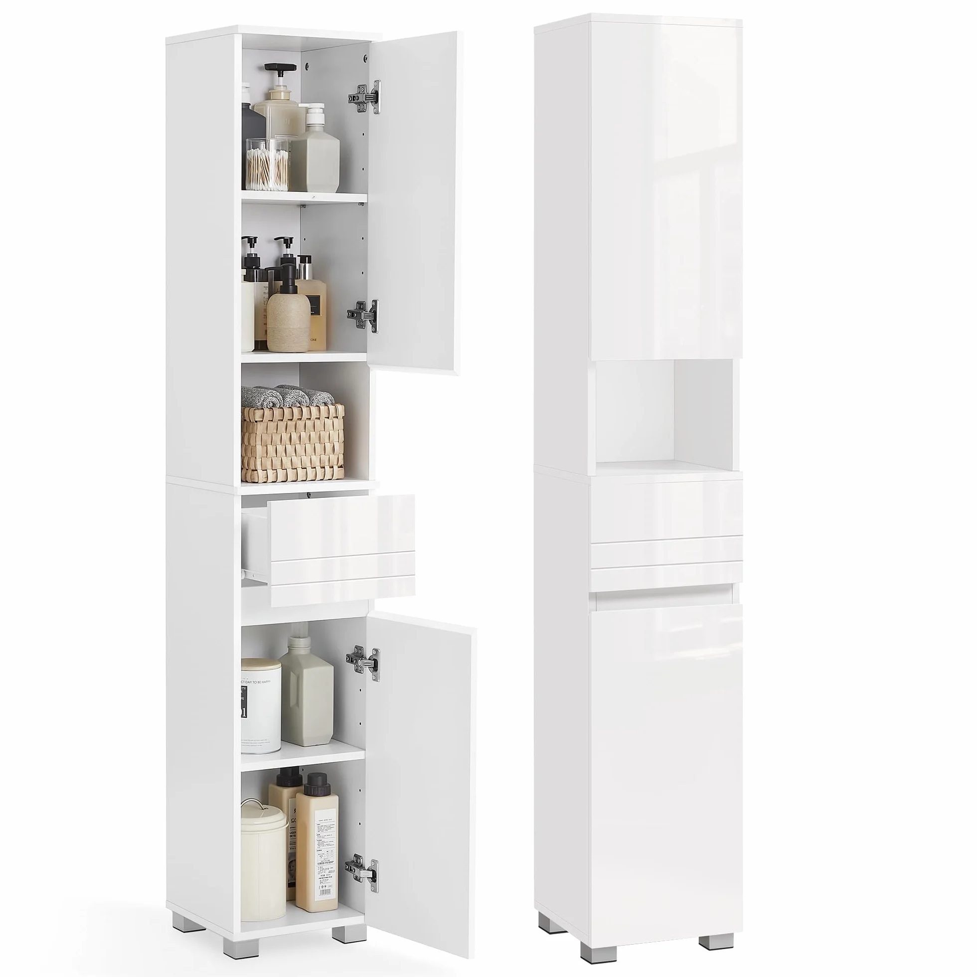 VASAGLE Armoire de Salle de Bain, Meuble de Rangement Colonne 30x30x170 cm Blanc
