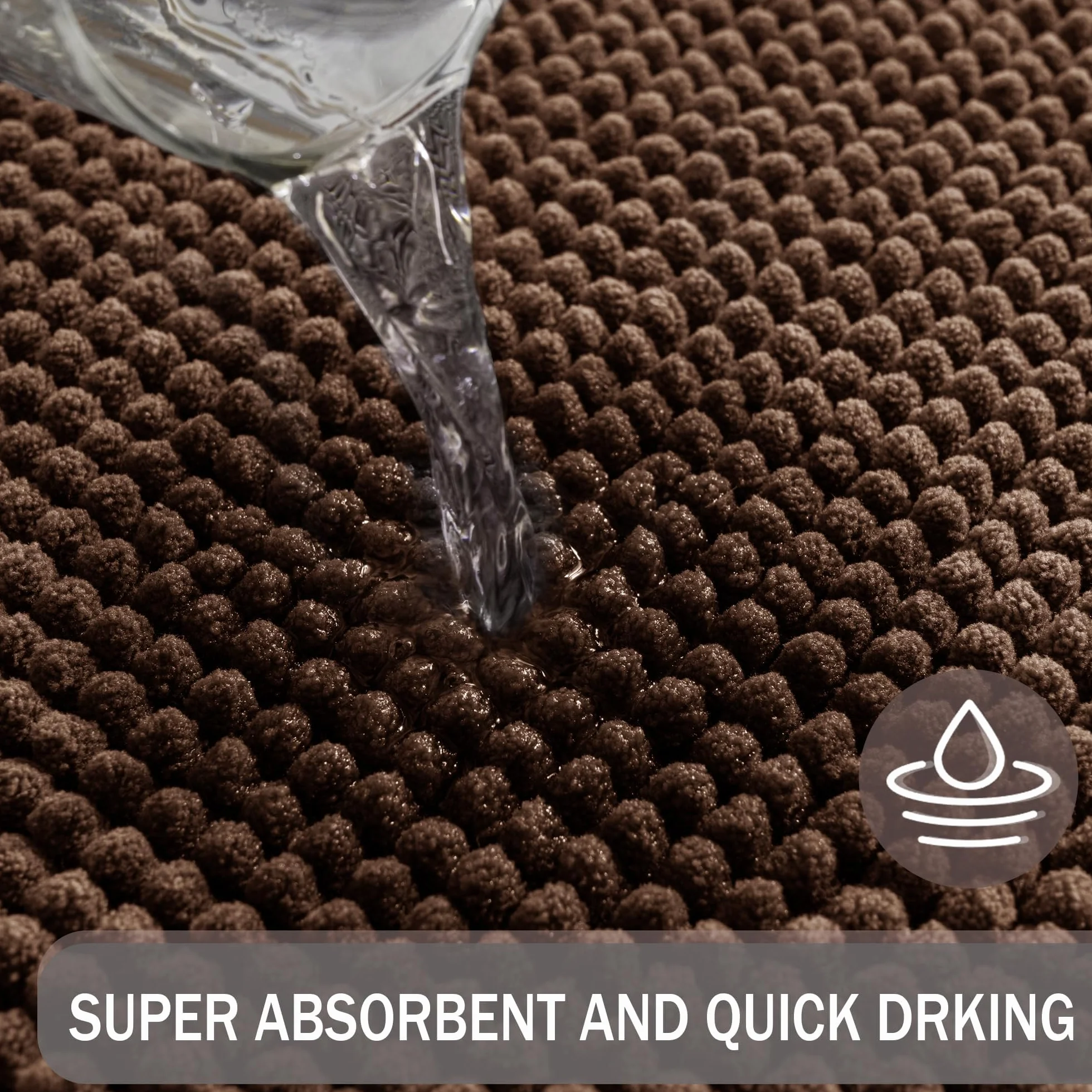 Tapis de Bain en Chenille 40 x 60 cm Marron Antidérapant Absorbant Séchage Rapide Lavable en Machine