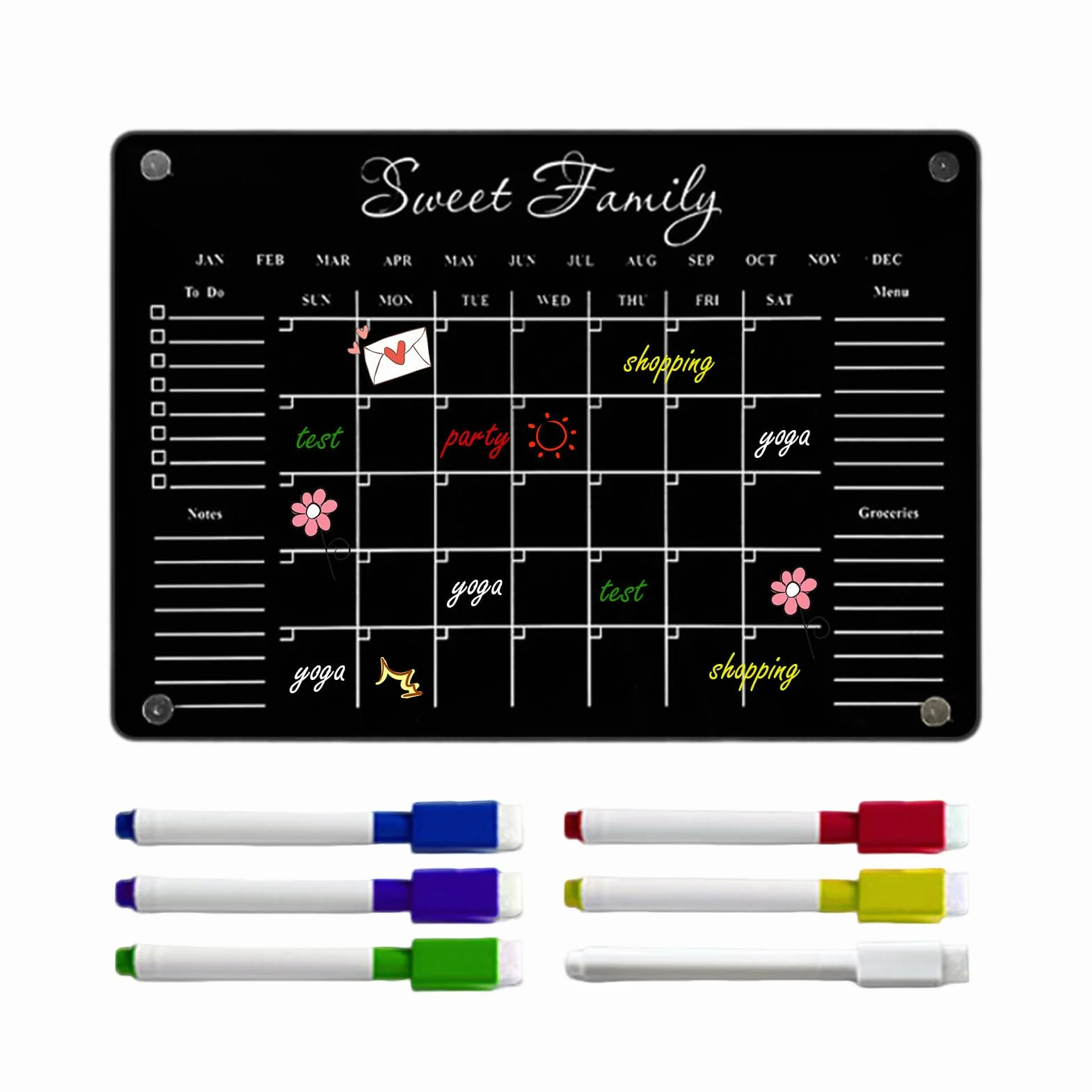 Calendrier Magnétique pour Frigo Planificateur avec 6 Marqueurs Effaçables