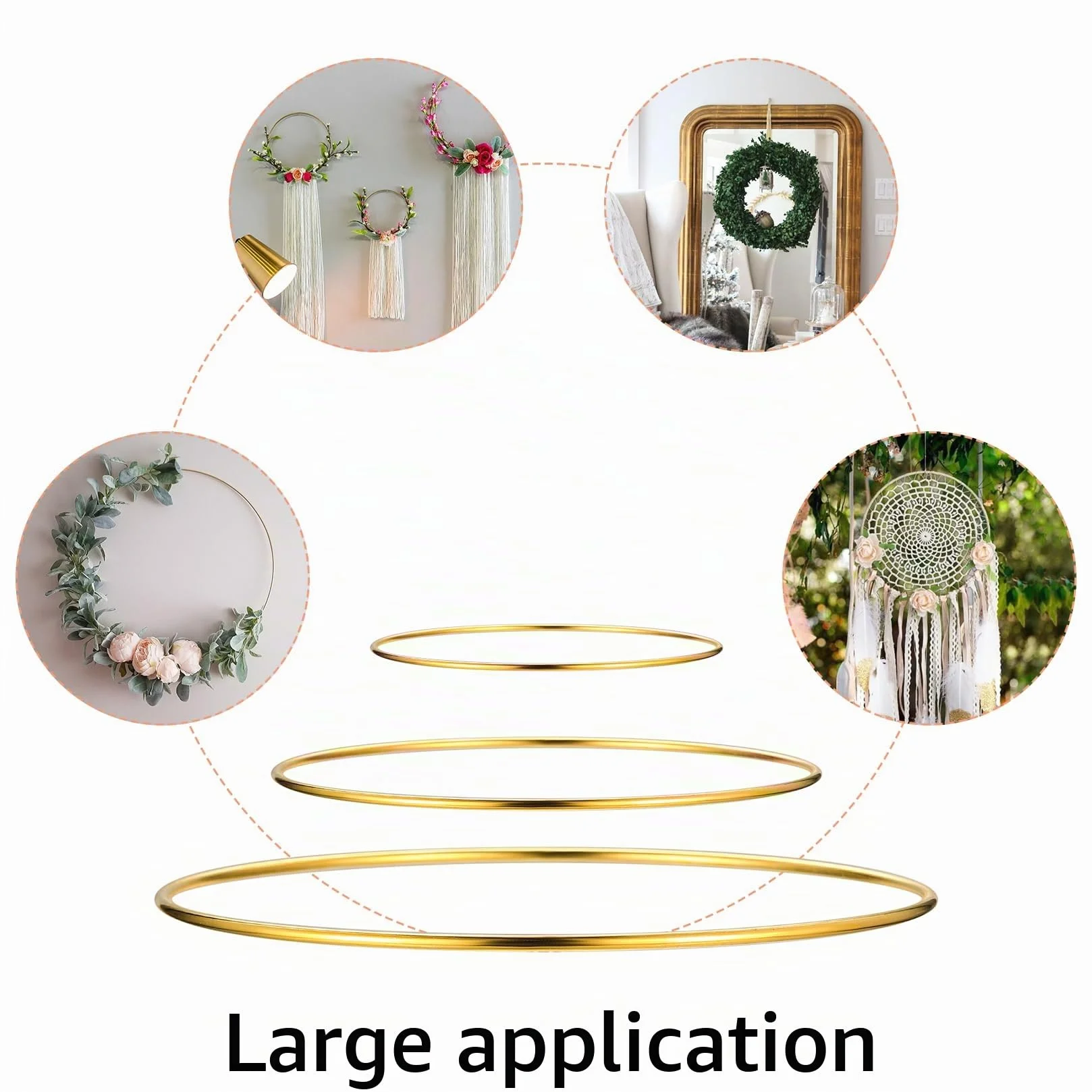 Cercle Métal Doré 10/15/20cm Attrape-Rêve Macramé DIY Décoration