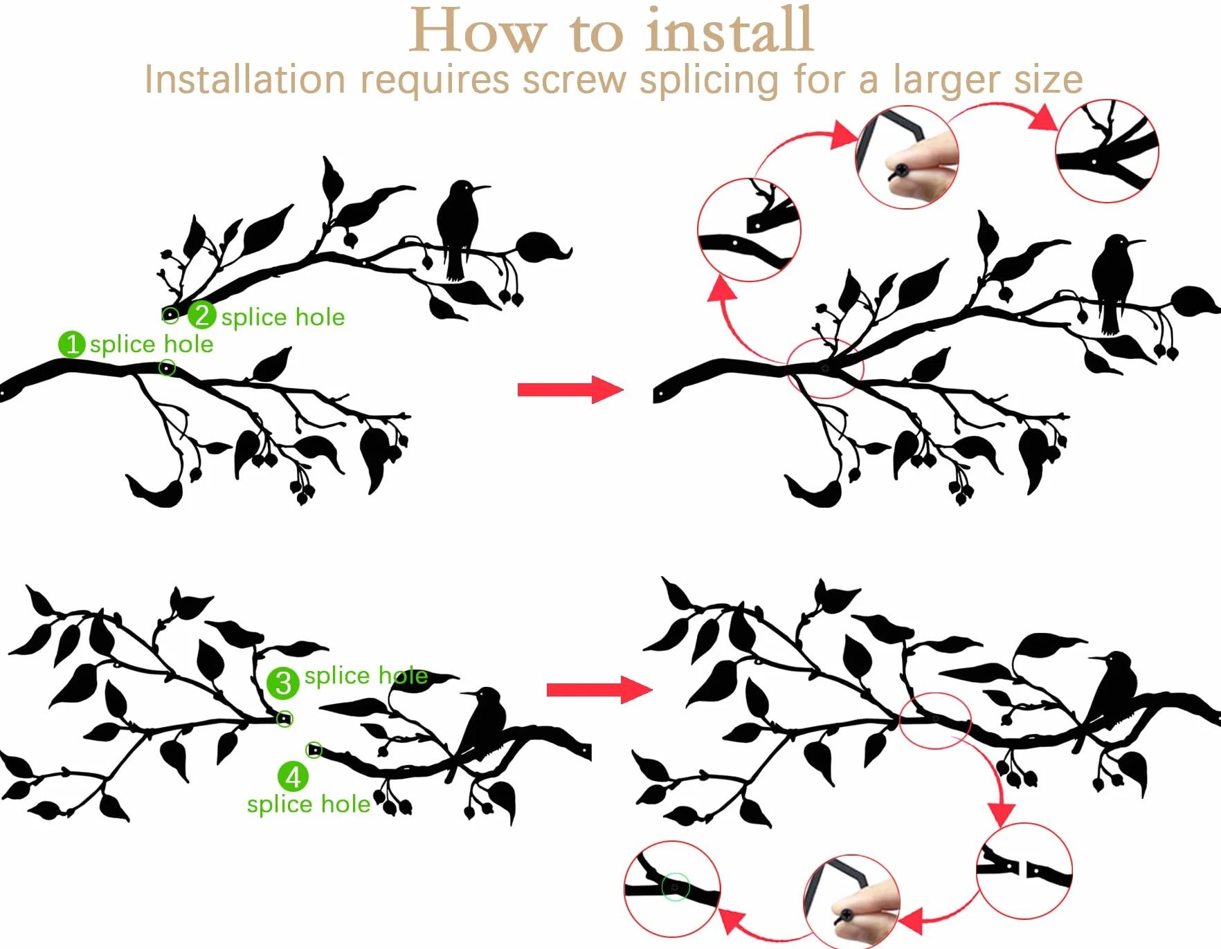 Décoration murale d'extérieur en métal Oiseaux sur la Branche Art Décor Mûr