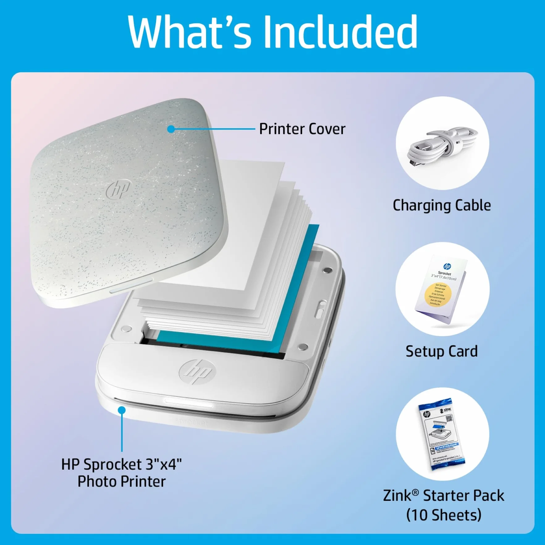 HP Sprocket Natychmiastowa drukarka fotograficzna 3x4 — bezprzewodowo drukuj zdjęcia 3,5x4,25 cala na papierze Zink z urządzeń z systemem iOS i Android