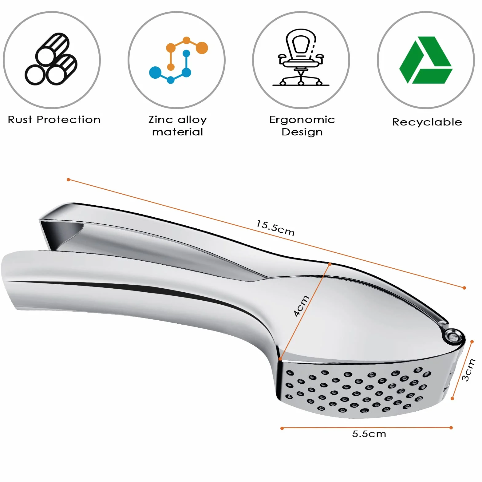 Presse-Ail Manuel Extra Fort en Alliage de Zinc Ecrase Ail Garlic Press