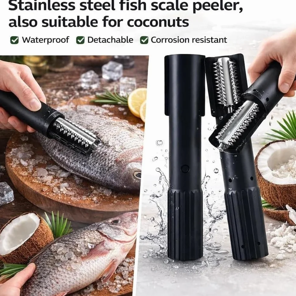 Electric Coconut Grater Machine, Portable Handheld Coconut Scraper Peeler Shredder, Wireless Automatic Anti-splash Rotating Kitchen Grater with Stainless Steel Blade, for Coconut, Fish (A)