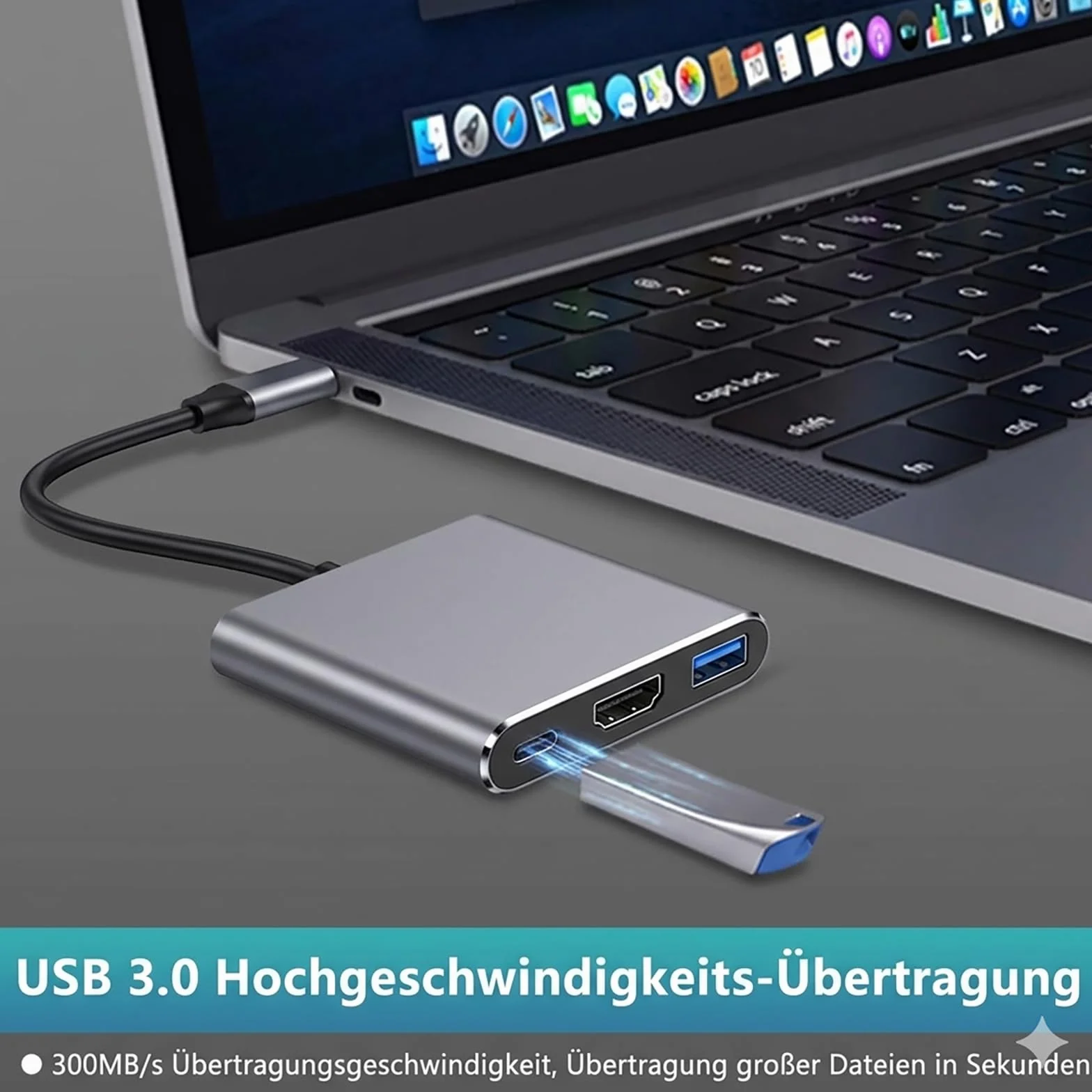 Adapter USB C na HDMI, 4K 30 Hz Multiport Hub z 100 W PD, USB 3.0, adapter USB C HDMI do MacBook Pro/Air, iPad Pro, Samsung S24/S23, Surface, HP