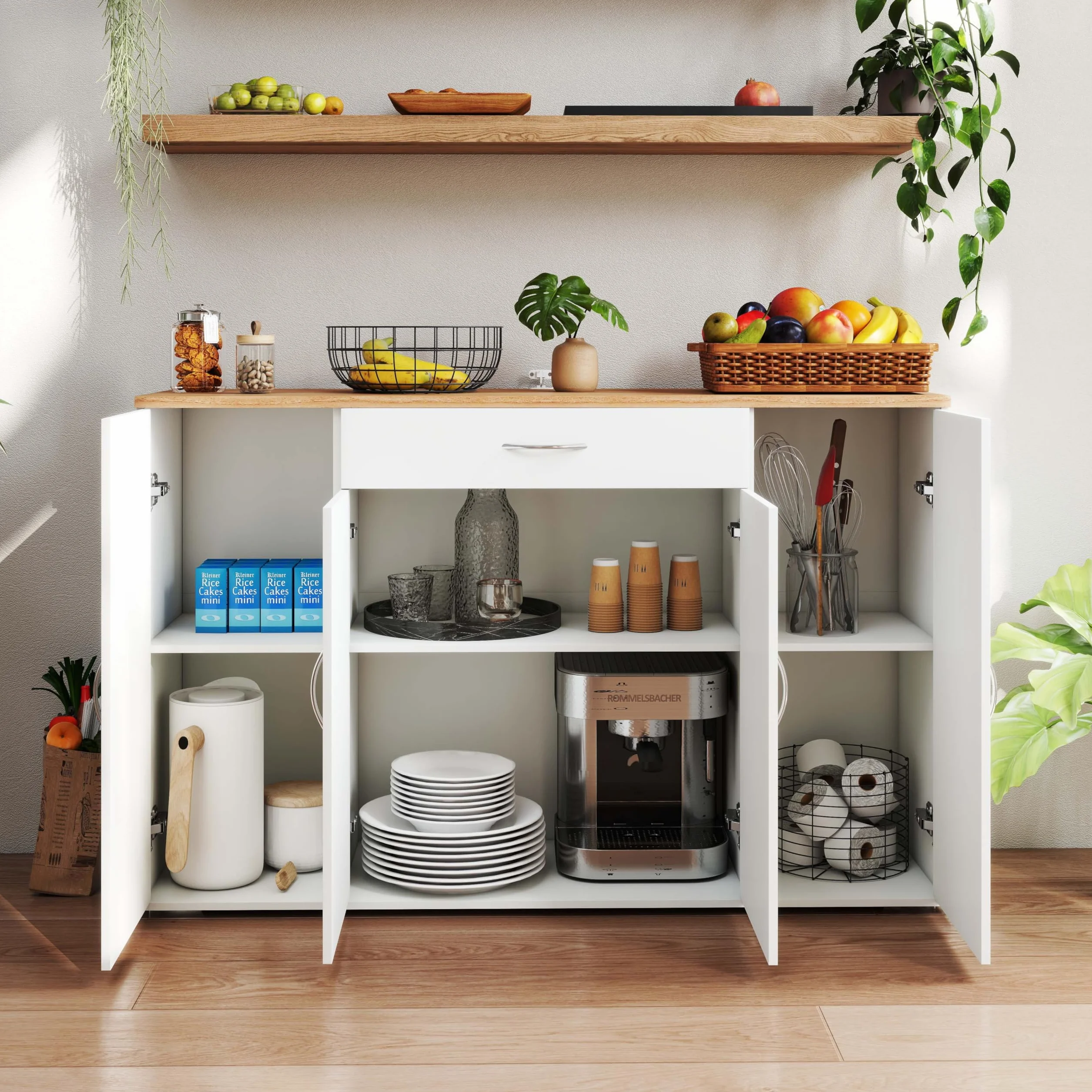 Meuble Cuisine Rangement Plan de Travail Cuisine Buffet Cuisine Blanc 110 x 30 x 70 cm avec Tiroir et 4 Portes Meuble Bas Cuisine Meuble Rangement Cuisine Salle à Manger Salon Armoire