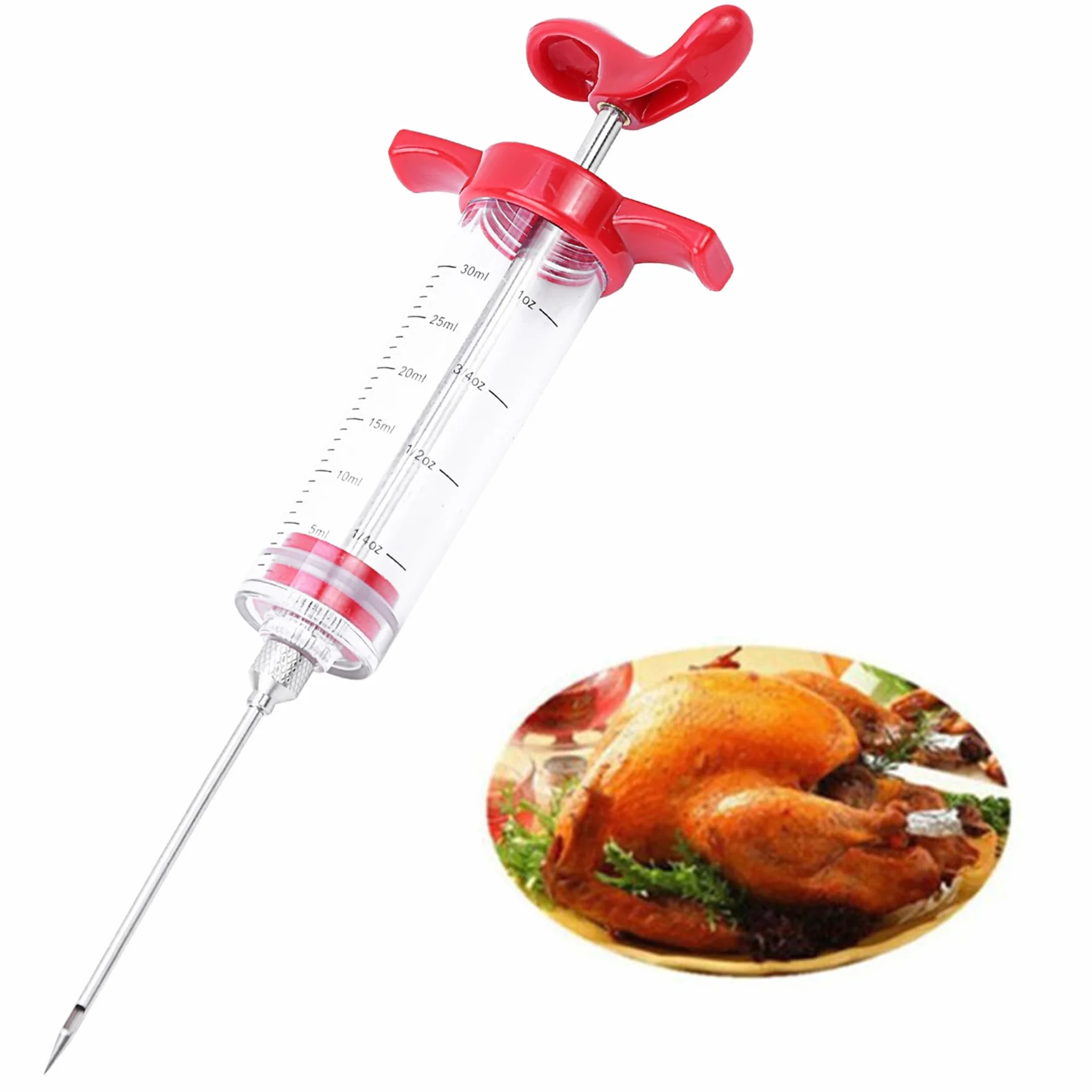 Seringue d'Injecteur de Viande, Seringue à Marinade avec Aiguilles pour Dinde, Bœuf, Poulet, Rôti, Barbecue