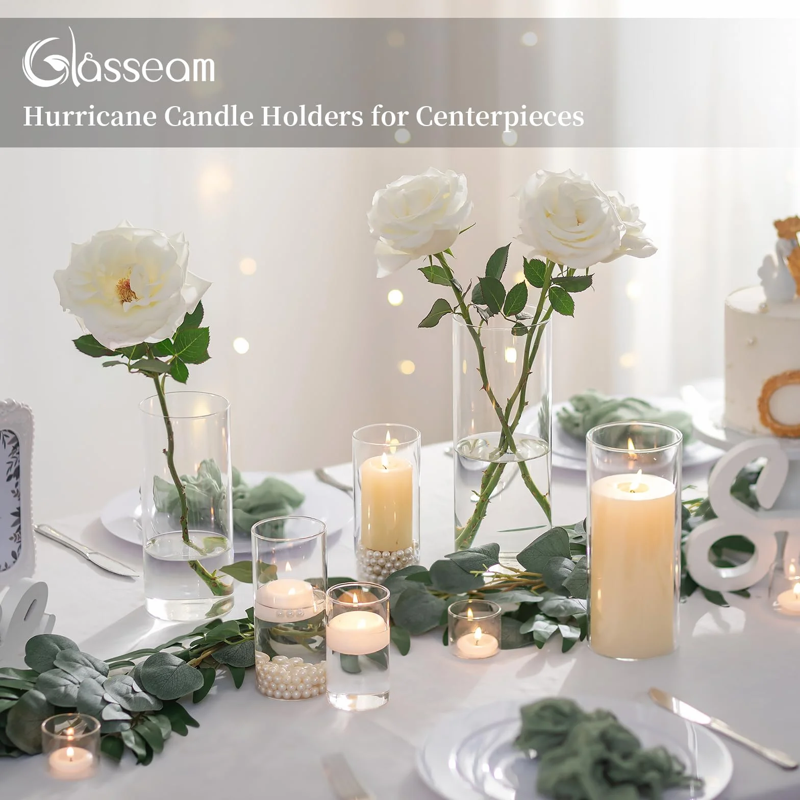 Porte-Bougie Hurricane Cylindre en Verre : Vase À Fleurs Transparent pour Bougies Chauffe-Plat Pilier Votif Bougies Flottantes pour Décorations De Table À Manger (M+L+XL x 4)