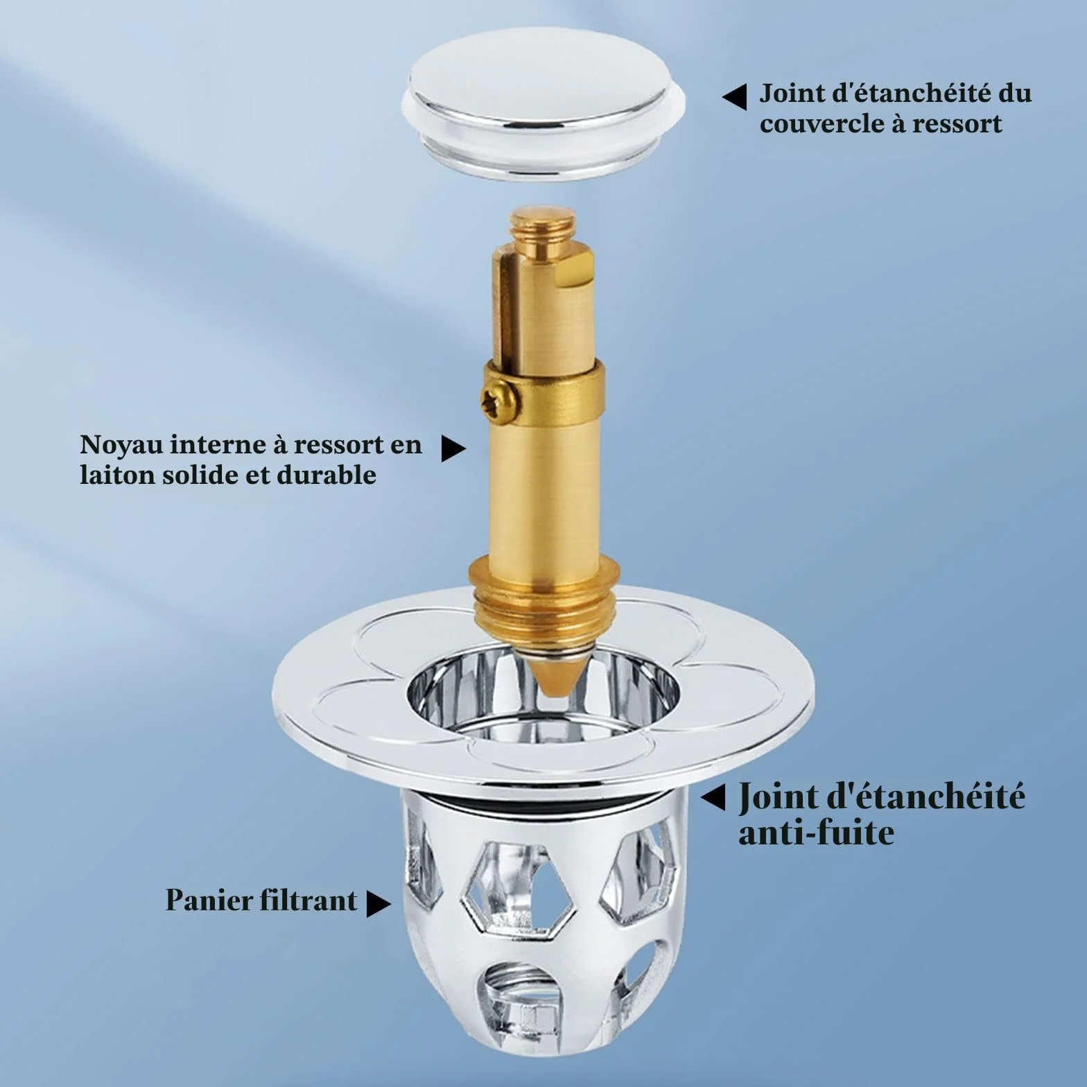 Bonde de Lavabo Universel Pop Up avec Filtre Anti-Clogging Anti-Bloqué - 2 Pièces