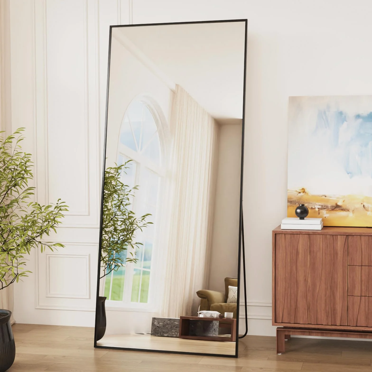 Miroir sur Pied 171x76 cm, Grand Miroir Intégral, Cadre en Alliage d'Aluminium, Verre Trempé