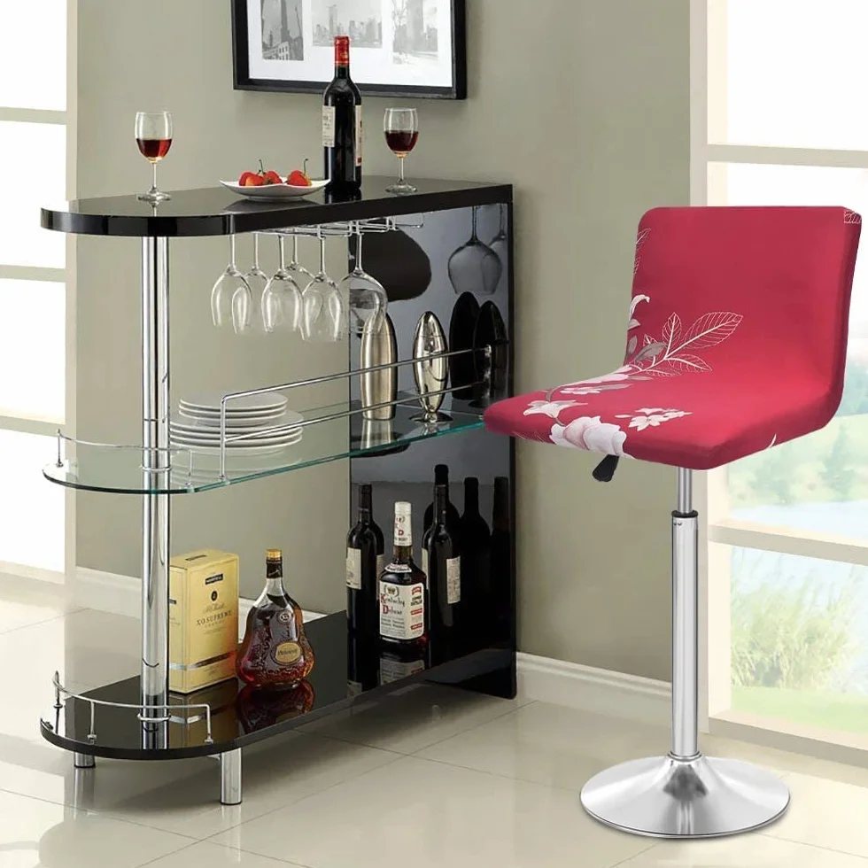Housse de Chaise de Bar avec Dossier Extensible Amovible Pivotante en Polyester Lot de 2