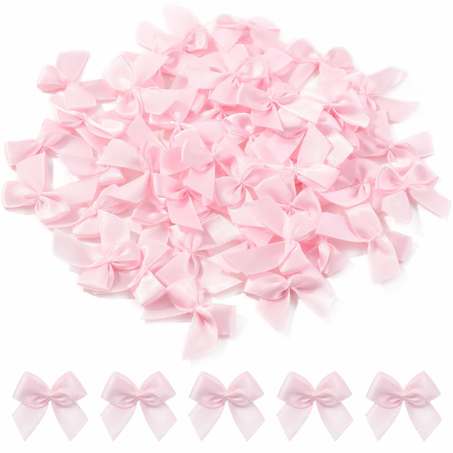 Jollybows 100 Pièces Noeuds 2,5cm Mini Noeud Ruban Rose Noël Noir Satin Adhésif pour Décoration de Noël Saint-Valentin