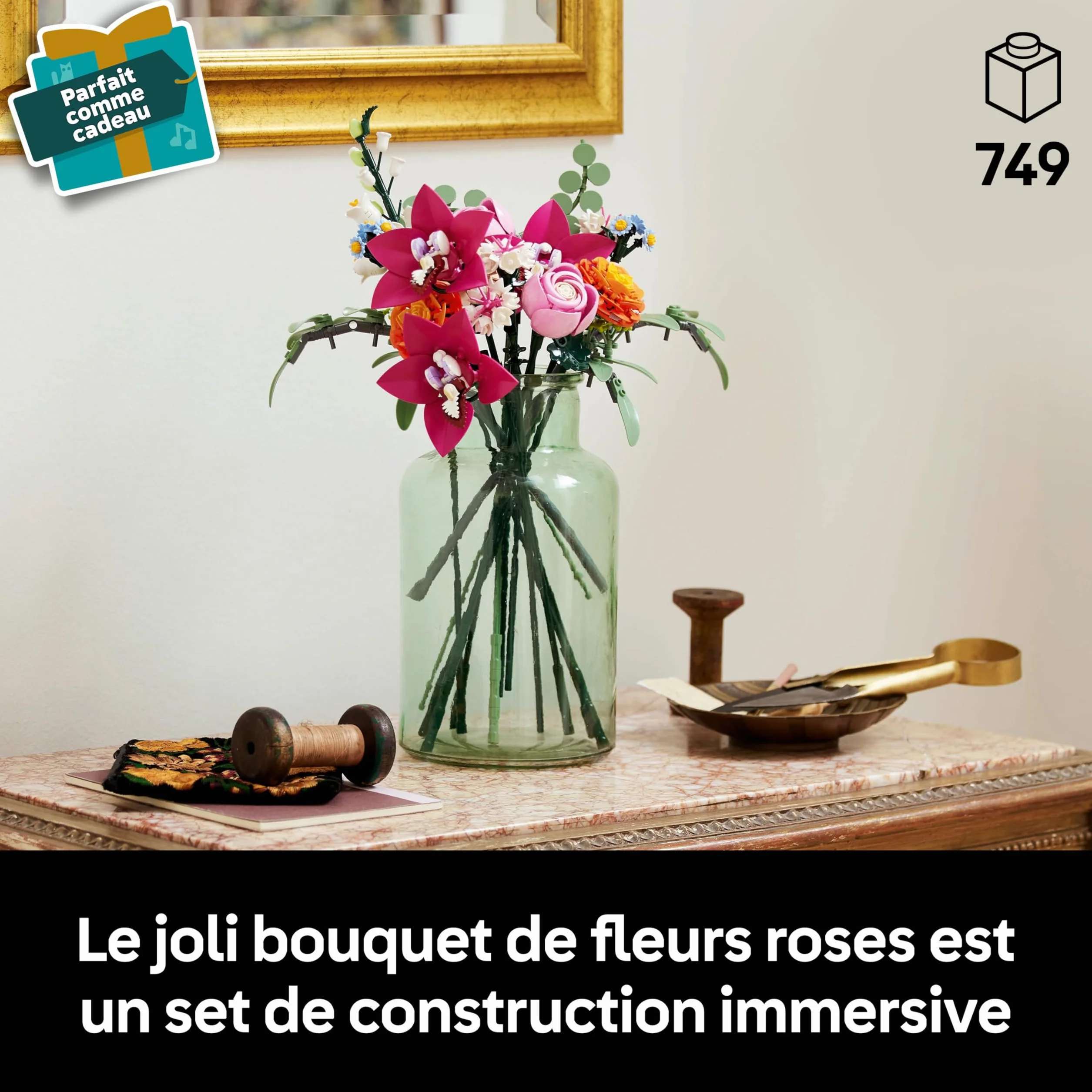 LEGO Botanicals 10342 Le Joli Bouquet de Fleurs Roses Set de Construction pour Adulte Plantes Artificielles Décoration Intérieure