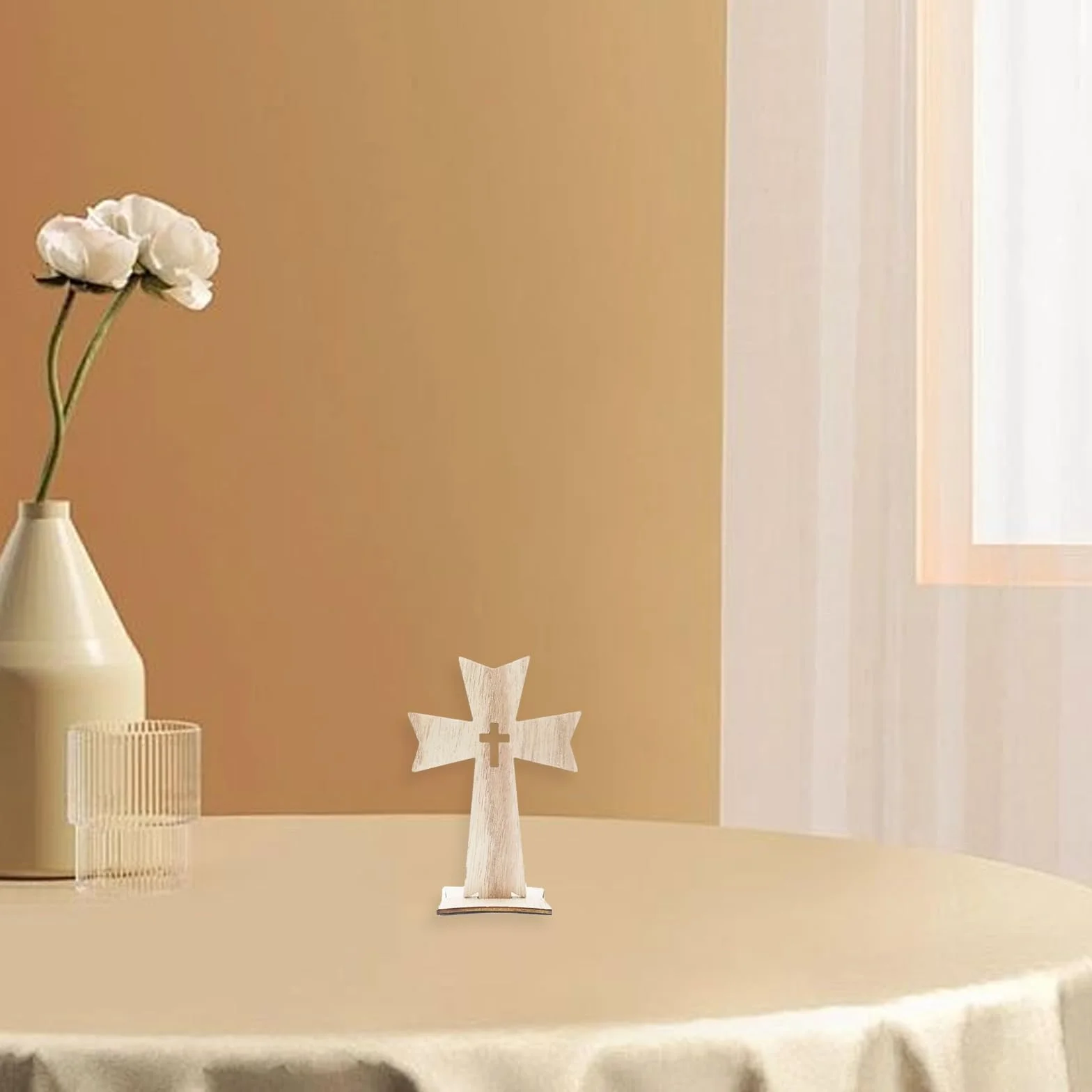 Croix en Bois avec Socle, 10 Pièces, Décoration de Table, Cadeau de Pâques