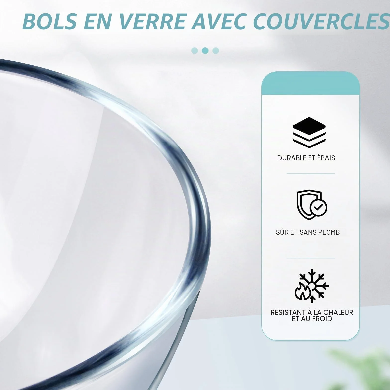 Luvan Lot de 3 Bols à Mélanger en Verre avec Couvercle (4.2 L, 2.5 L, 1 L), Grands Bols à Salade Ronds pour la Cuisine, Parfaits pour Cuisiner, Cuire, Servir, Préparer, passent au Lave-vaisselle