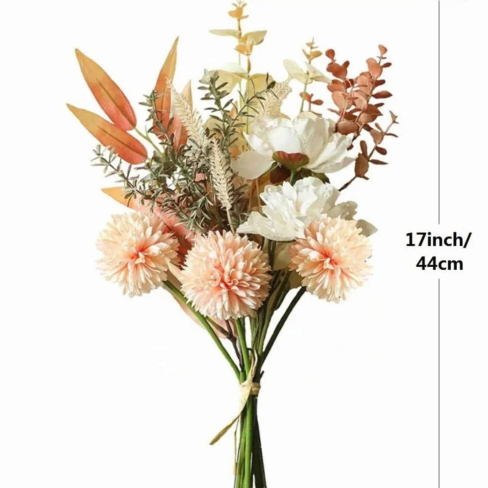 Fleurs Artificielles Hortensia Bouquet Soie pour Mariage Arrangement (Champagne)