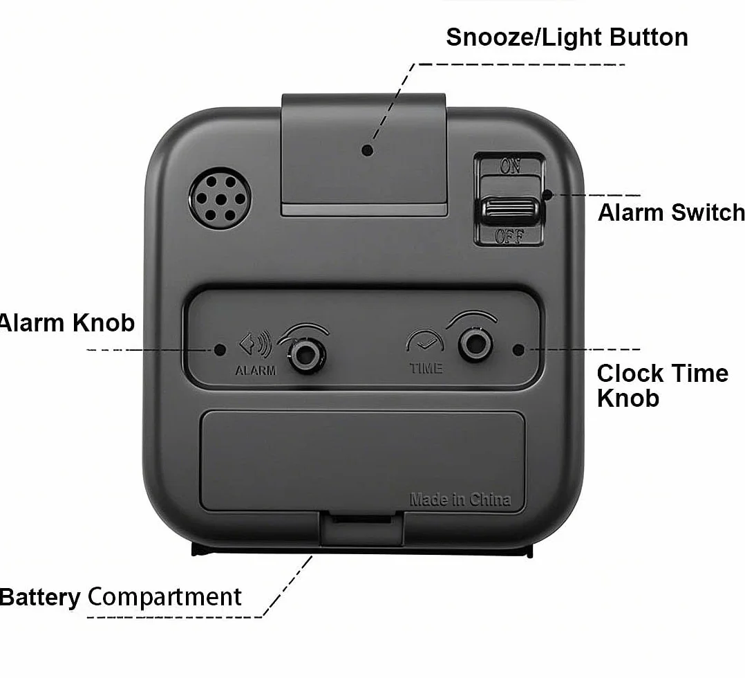 Réveil analogique sans tic-tac avec lumière, alarme puissante, fonction snooze, silencieux, portable, réveil de voyage