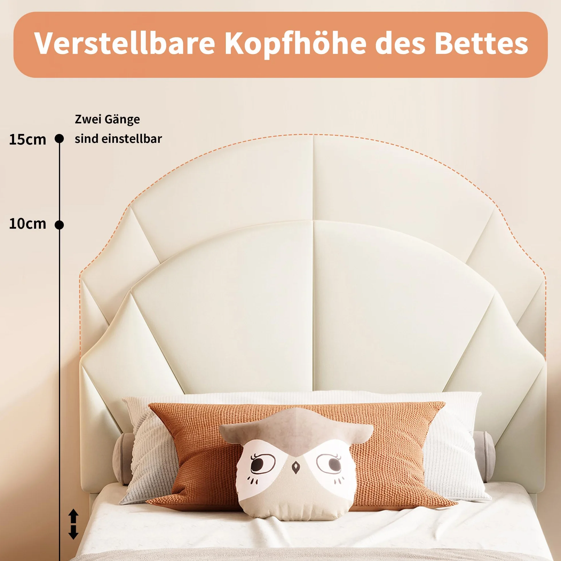 Générique Lit Fille 90x200 cm avec Sommier à Lattes,Tête de lit Réglable en Hauteur,en Forme de Coquillage,Lit Simple Enfant Fille en Velours,Beige(Beige, 90_x_200_cm)