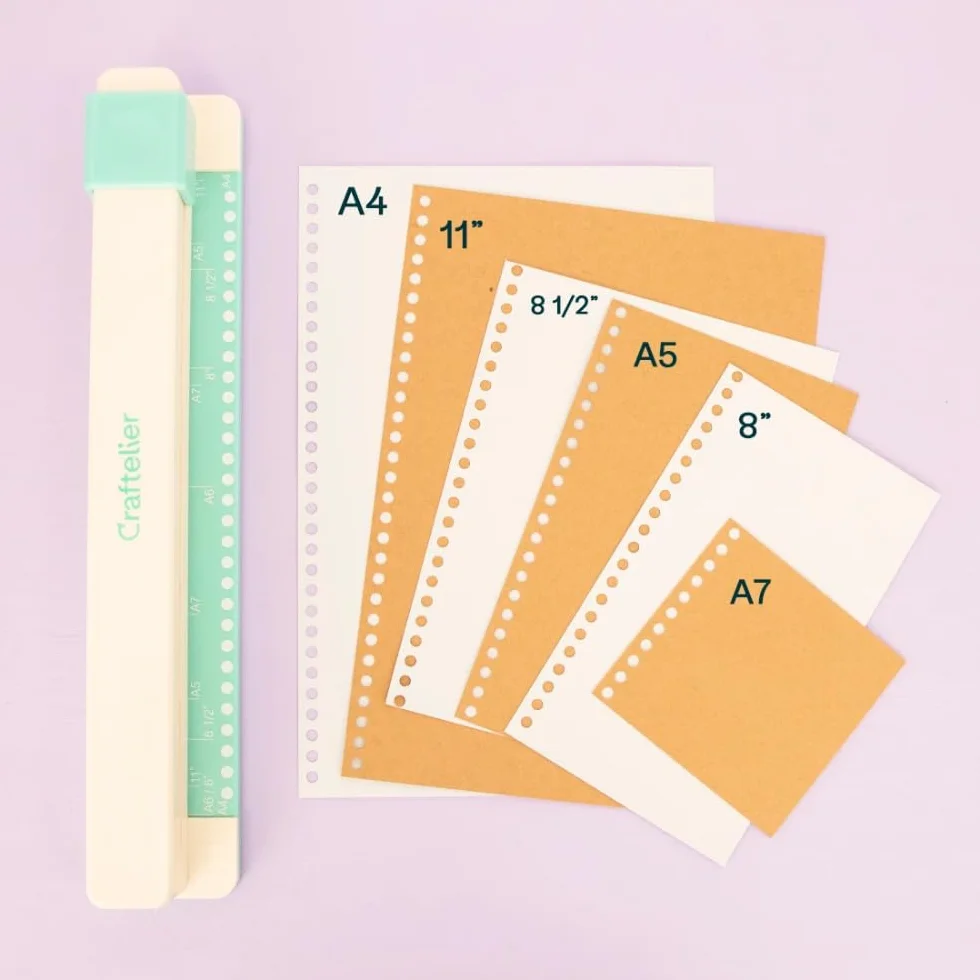 Craftelier - Relieuse manuelle à 30 trous - Perforatrice avec 6 anneaux tons pastel - Perfore jusqu'à 5 feuilles - Compatible avec les formats A4, A5, A6, A7 - Pour cahiers et scrapbooking