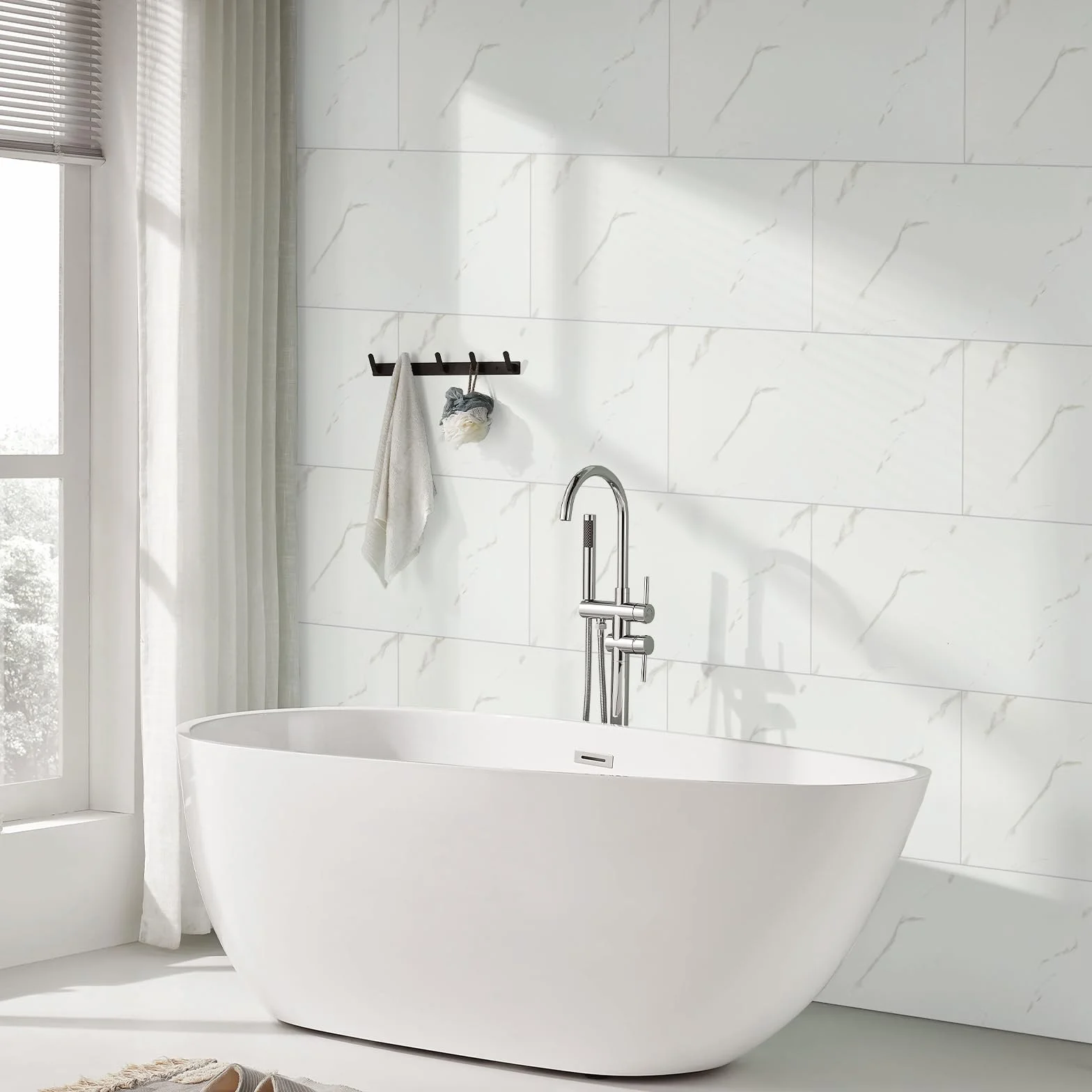 Credence Adhesive Cuisine Marbre 60x30cm Blanc Carrelage Adhesif Mural Salle de Bain Decoratif 10 Pièces