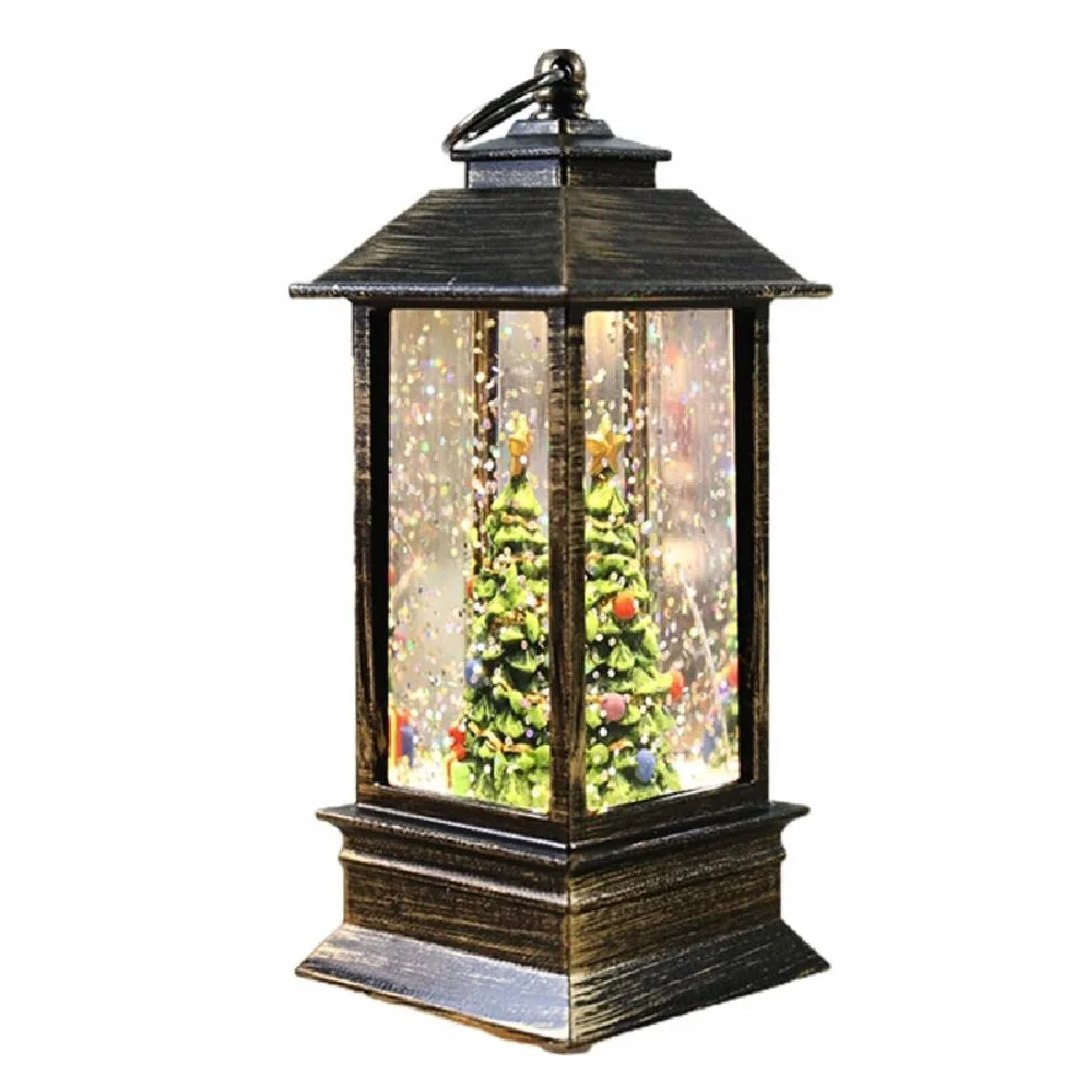 Lanterne boule à neige de Noël avec lumière LED scintillante Décoration de Noël en plein air