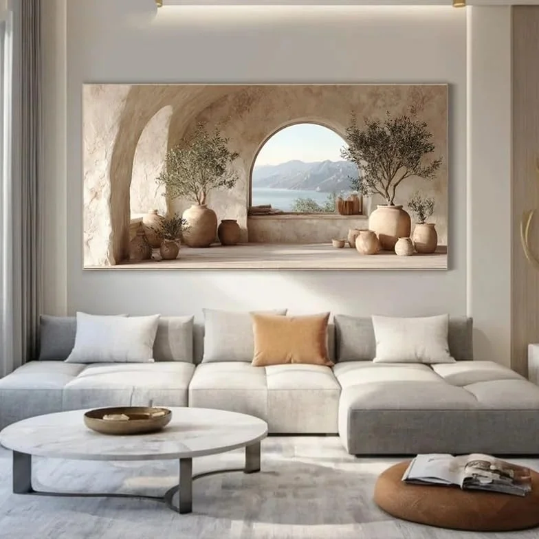 LZMASM Tableau moderne sur toile représentant la mer Méditerranée et un olivier, idéal pour la décoration de votre salon (90 x 180 cm, sans cadre).