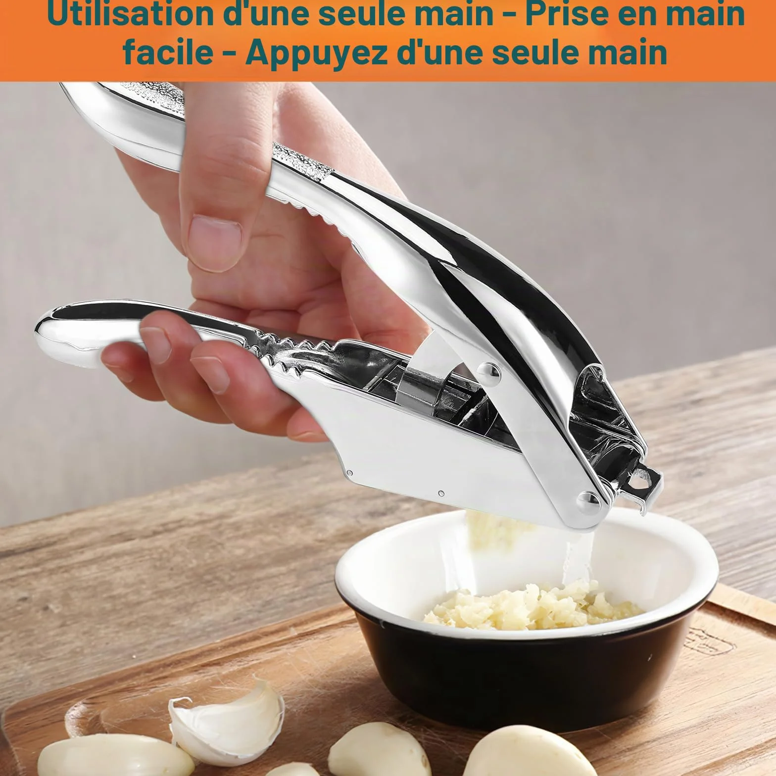 Presse-ail en acier inoxydable 2 en 1 manuel, professionnel pour cuisine, avec poignée ergonomique