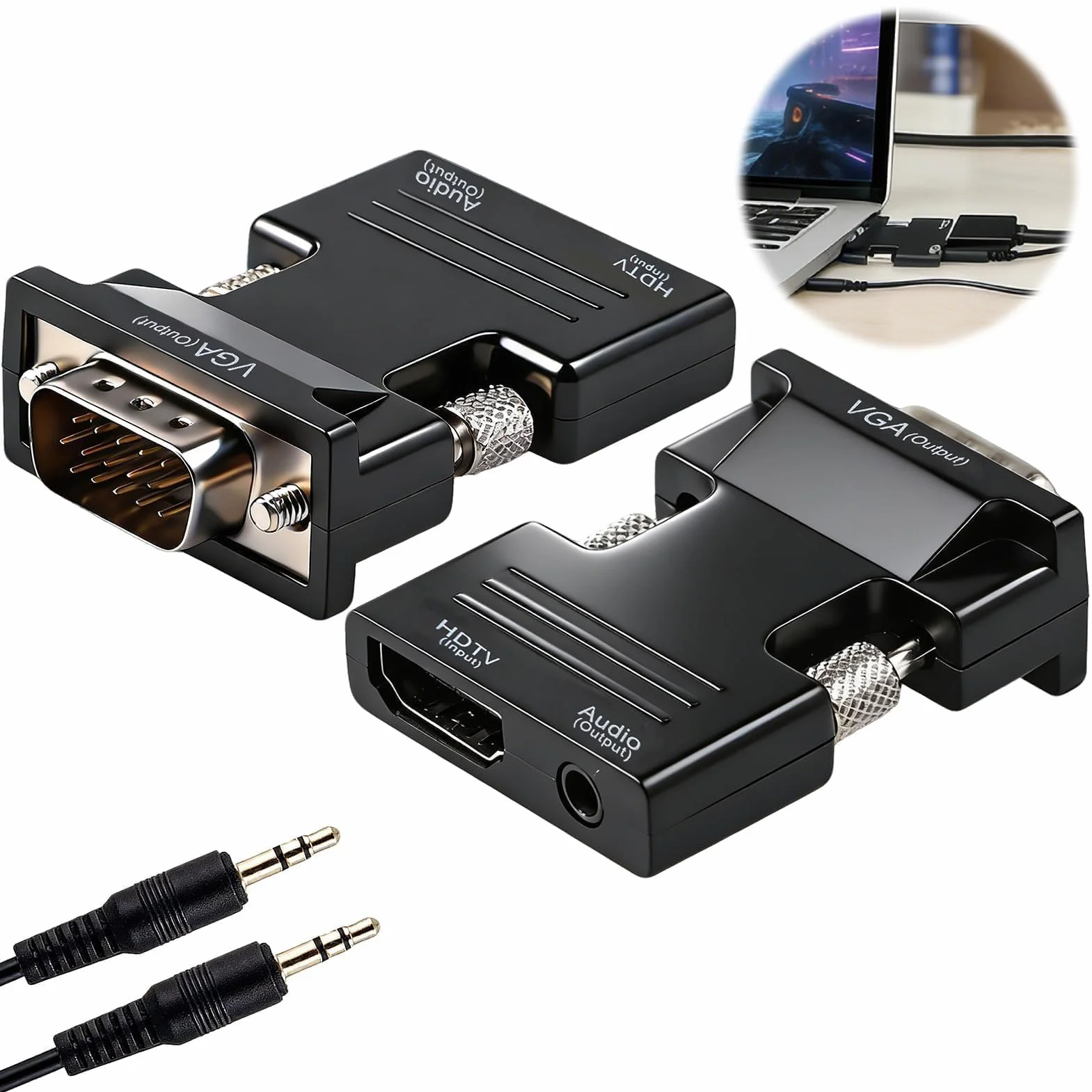 Convertisseur HDMI vers VGA 1080p avec Audio 3,5 mm, Adaptateur Vidéo pour PC Xbox HDTV
