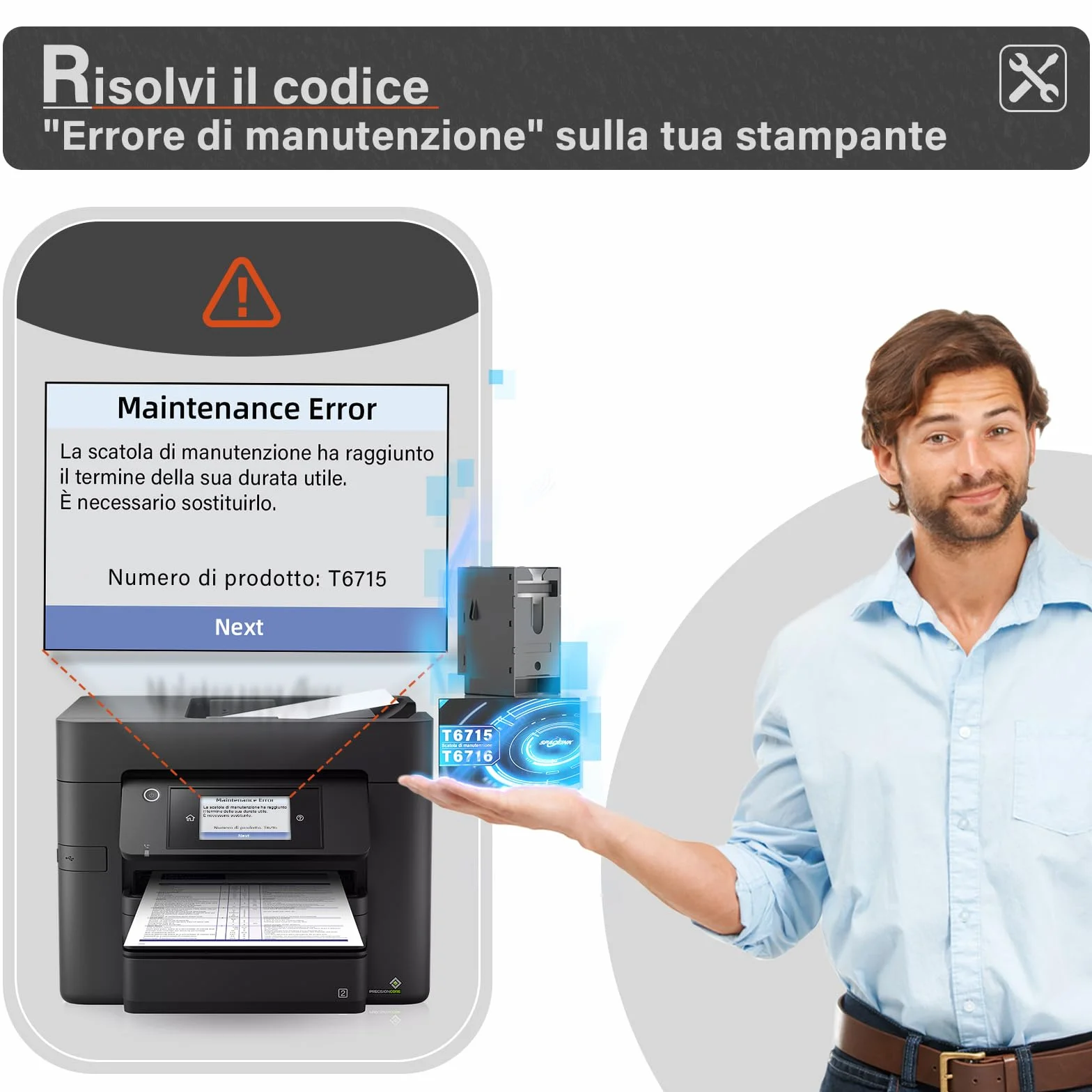 Spaceink T6715 T6716 Boîte de maintenance compatible Epson WorkForce Pro WF-3820DWF WF-C4810DTWF WF-4820DWF WF-3825DWF WF-M5799DWF WF-4830DTWF WF-C5710DWF