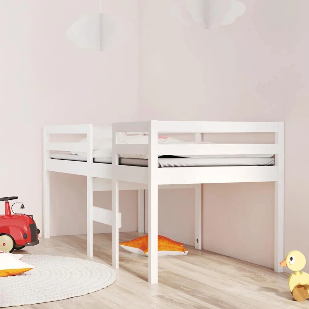 vidaXL Lit Haut Cadre de Lit Simple Sommier à Lattes Lit pour Enfants Meuble de Chambre à Coucher Blanc 90x200 cm Bois de Pin Massif