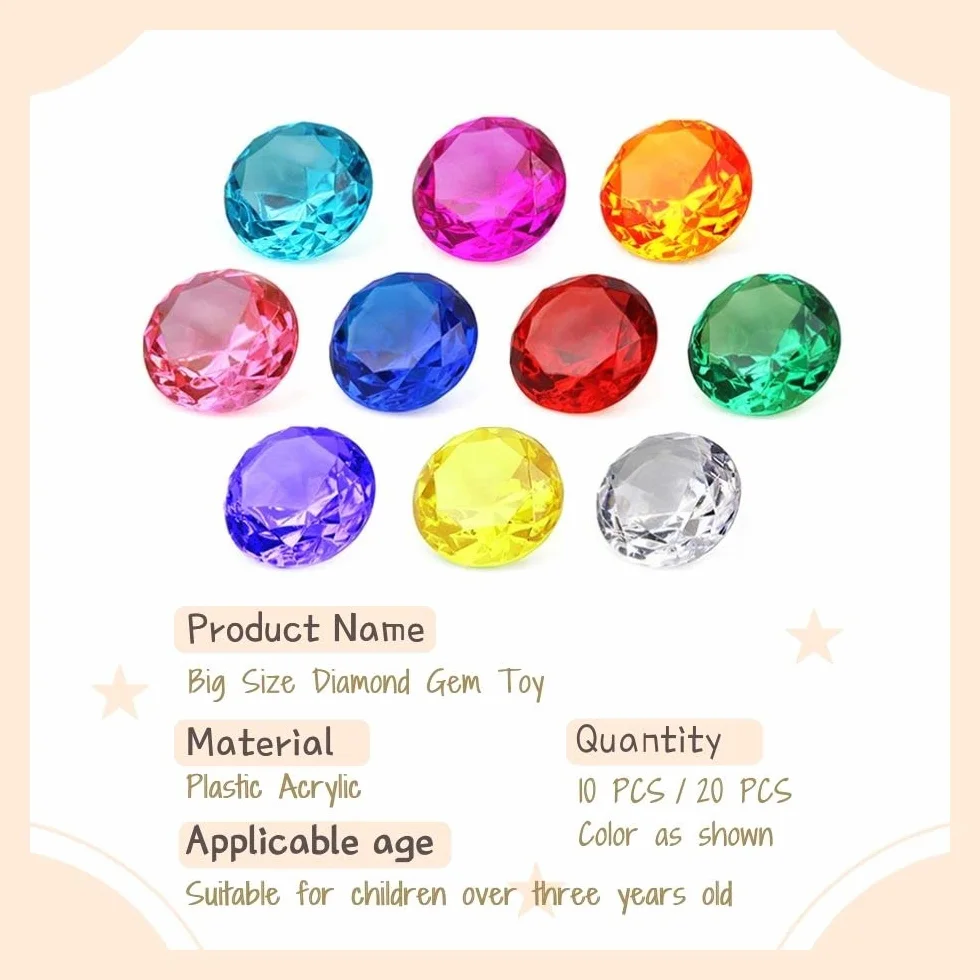 Jouet de gemme acrylique de diamant 4cm 10 pièces pour enfants Chasse au trésor pirate Cadeau anniversaire Noël Pâques