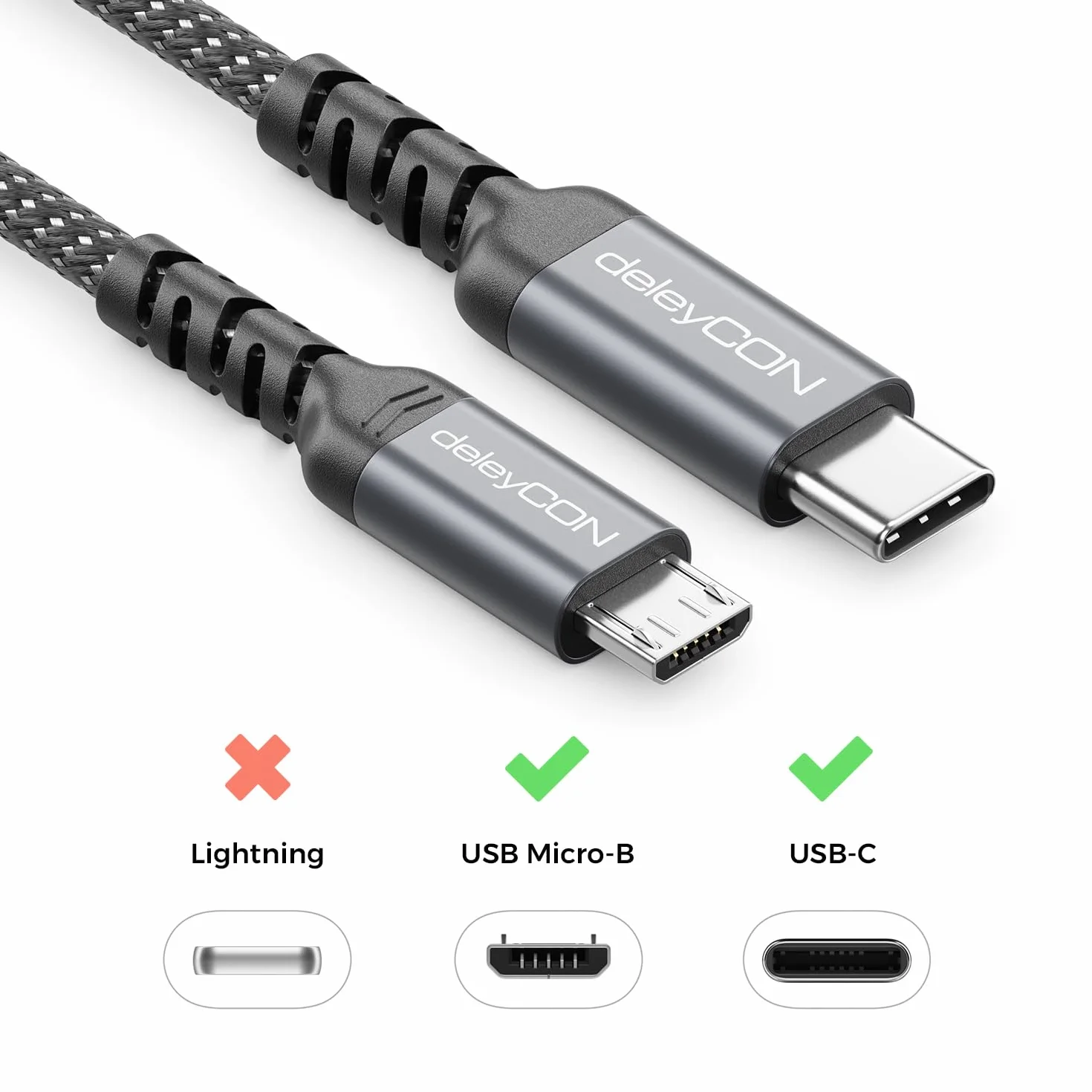 deleyCON 0,15m Krótki Kabel USB-C do Micro USB (ładowanie i Synchronizacja Urządzeń Micro USB) - do Kontrolera PS4, Telefonu, Smartfona, Tabletu, Aparatu itp.