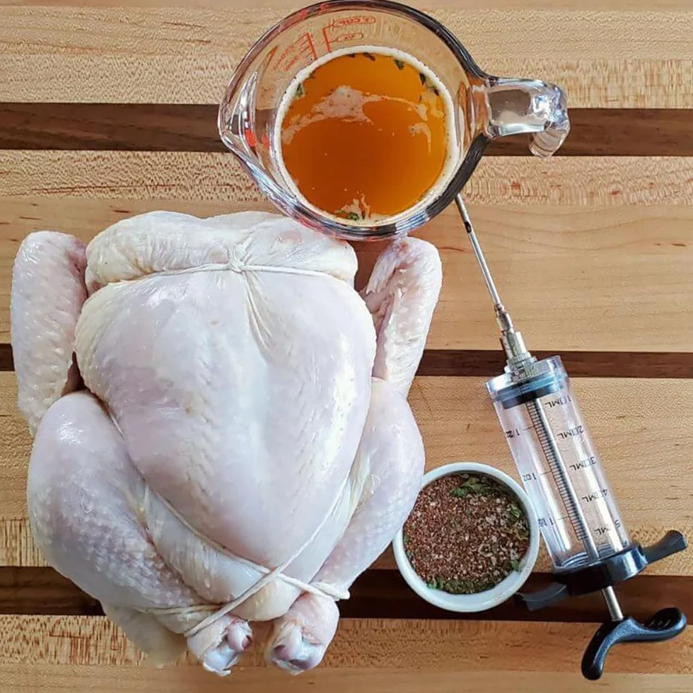 Seringue Alimentaire Acier Inoxydable Injecteur de Marinade 3 Aiguilles pour Dinde Bœuf Poulet