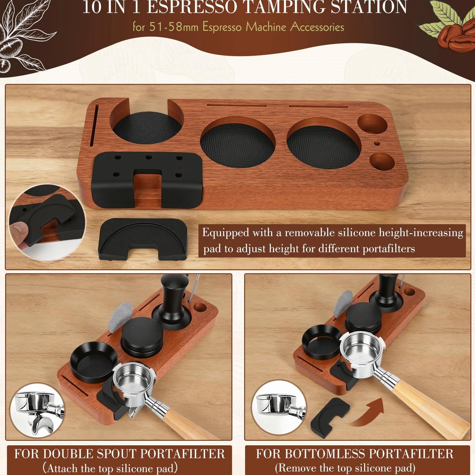 Y-Step Lot de 8 accessoires pour expresso - Tamper à café 51 mm avec station de tamper, Coffee Leveler, outil WDT, bague de dosage, brosse de nettoyage, puck screen, agitateur, pour machine à expresso