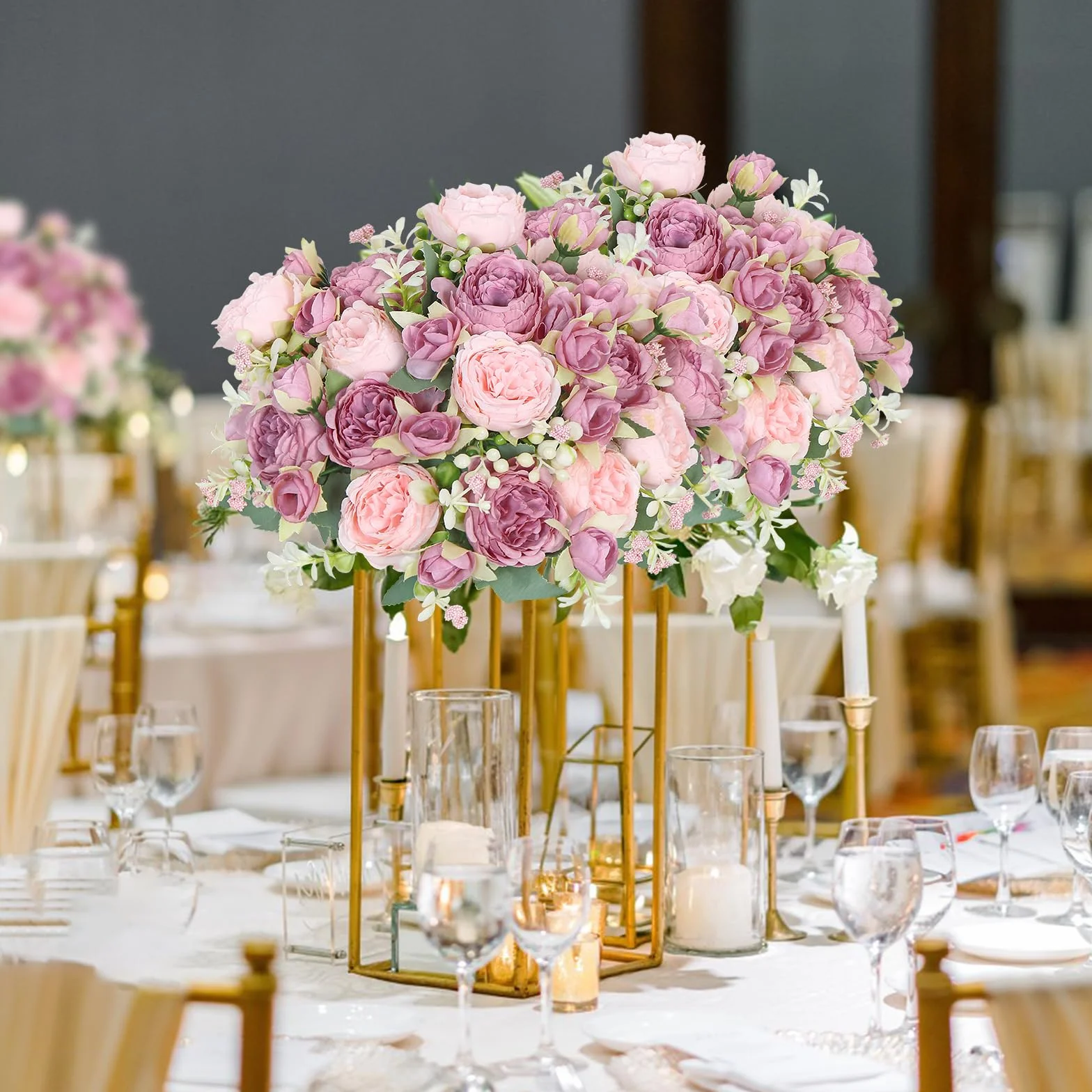 Bouquets de Pivoines Artificielles en Soie SOMYTING Lot de 2 pour Mariage, Décoration Centre de Table Rose Mélangé