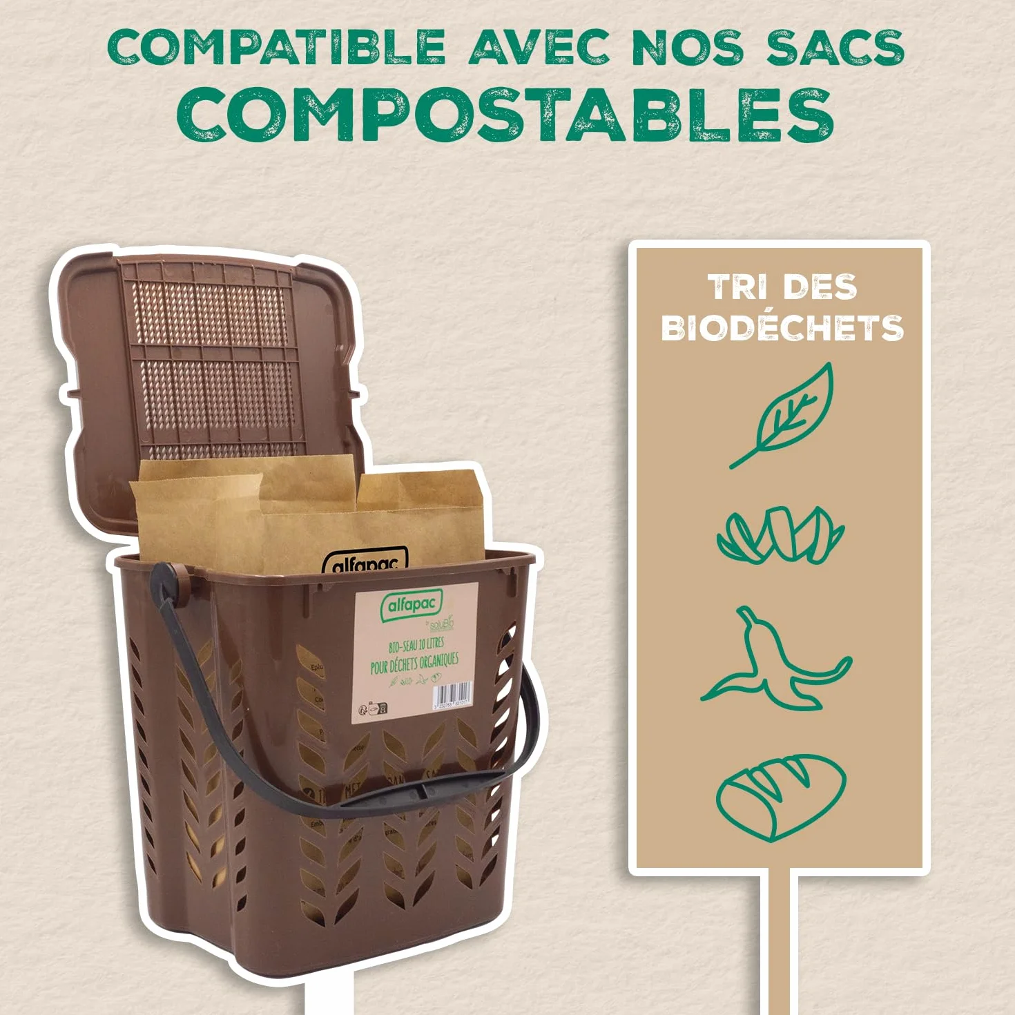 Alfapac by Solubio Poubelle à Compost 10 Litres Déchets Organiques