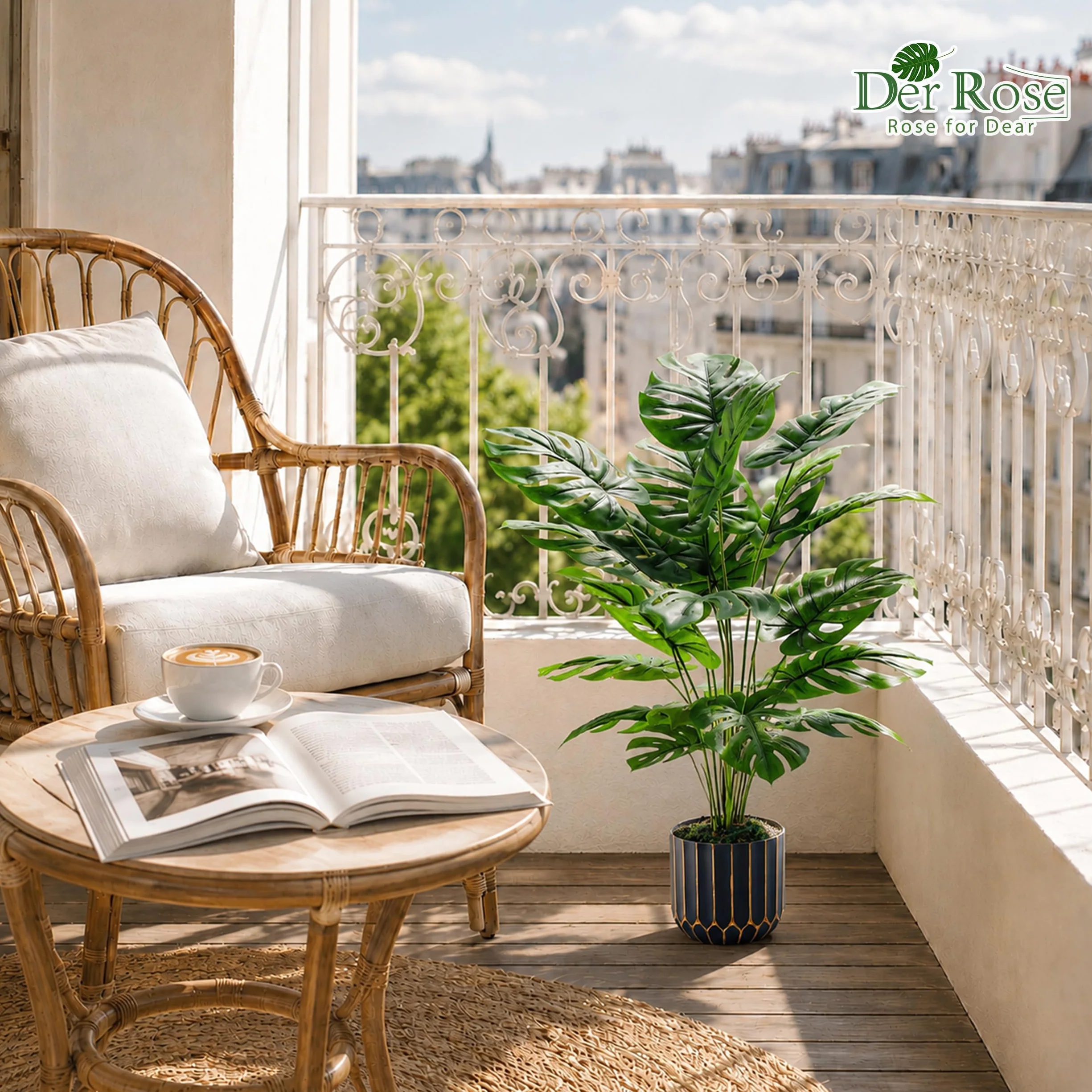 Monstera Artificielle en Pot 71cm Der Rose Plante Décoration Intérieur Salon